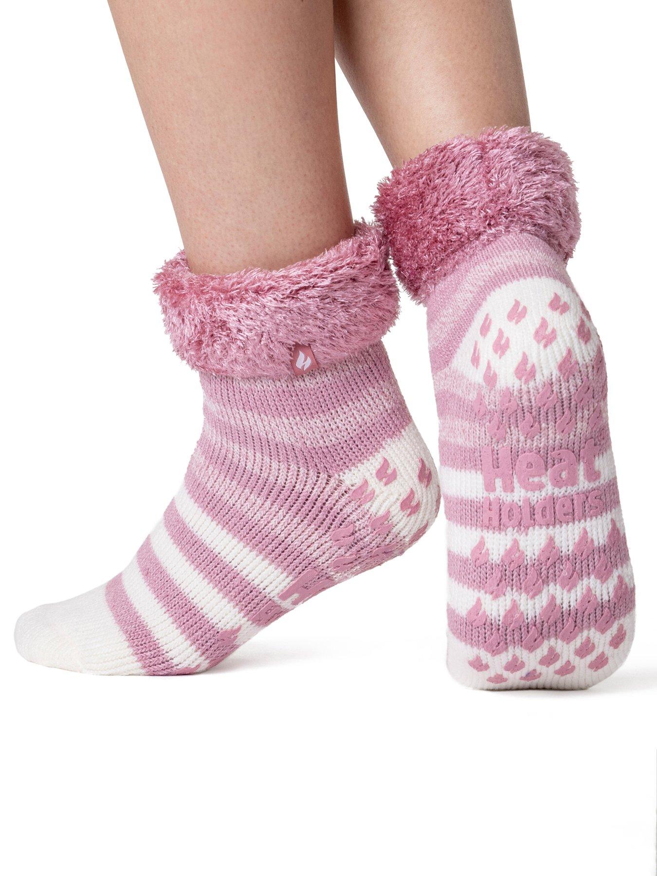 Image 1 of 4 of Heat Holders HEAT HOLDERS PAIR OF STRIPE LOUNGE SOCKS - ROSE BLUSH