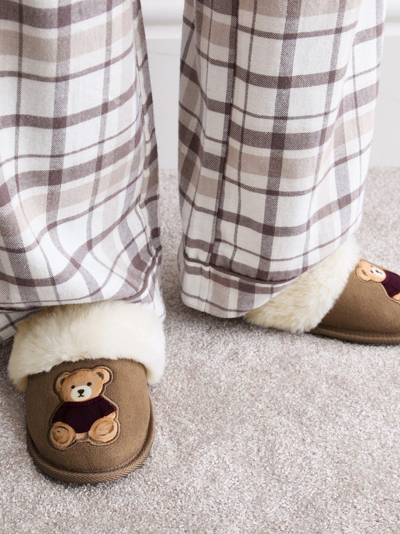 Image 1 of 5 of New Look 915 Girls Teddy Bear Embroidered Faux Fur Mule Slippers - Light Brown