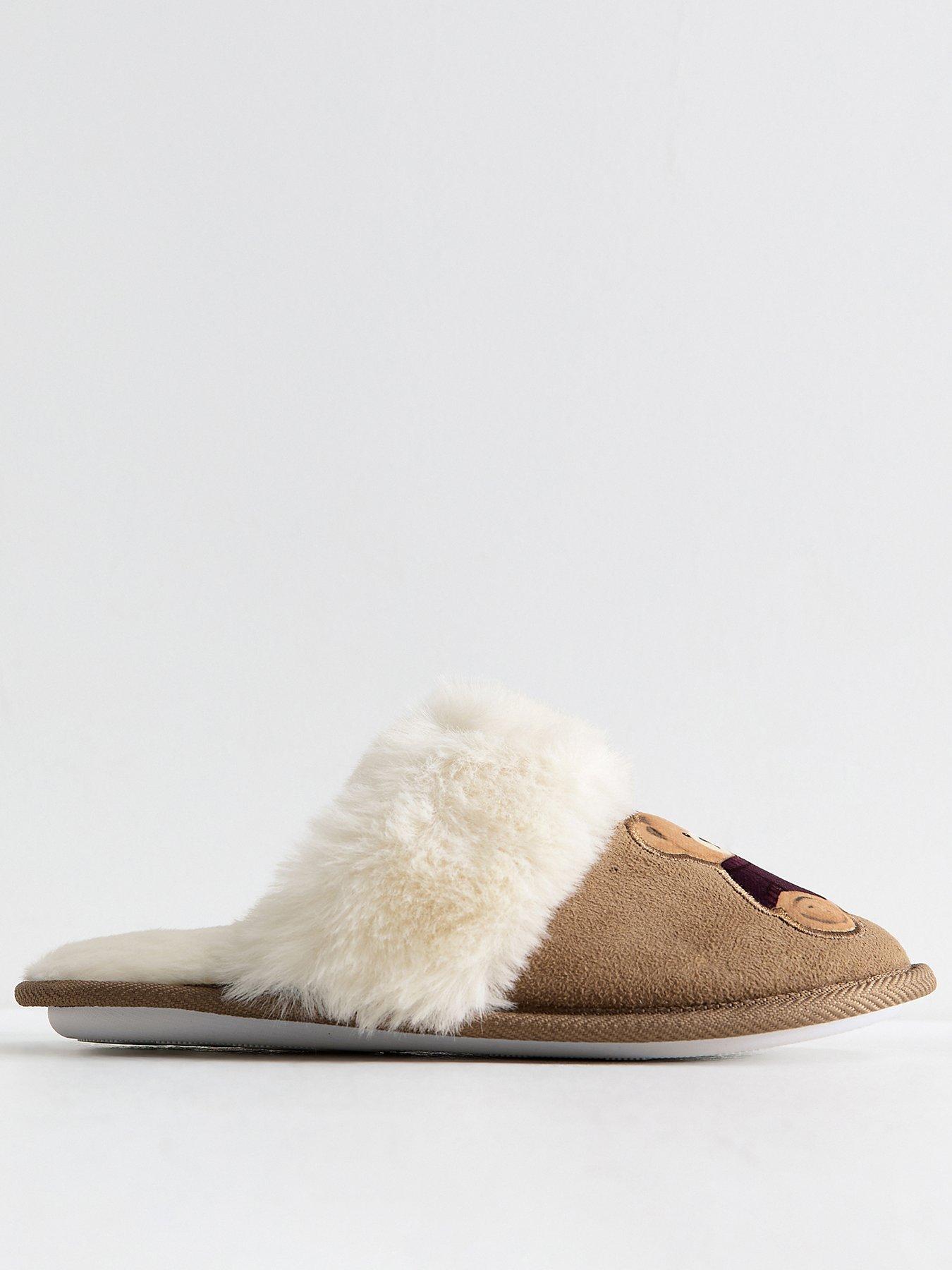 Image 2 of 5 of New Look 915 Girls Teddy Bear Embroidered Faux Fur Mule Slippers - Light Brown