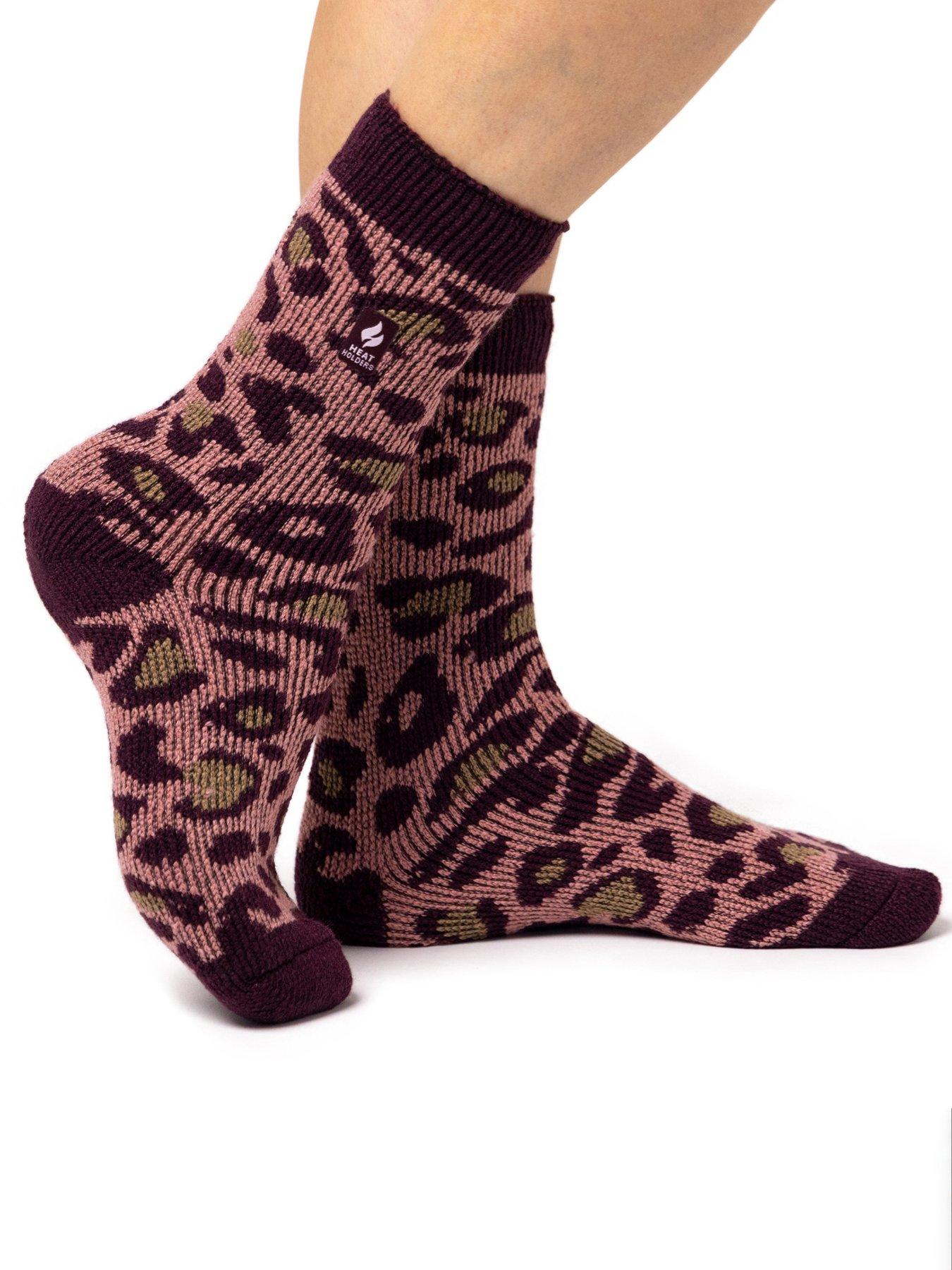 Image 1 of 3 of Heat Holders HEAT HOLDERS PAIR OF JACQUARD SOCKS - ANIMAL PRINT - CABERNET/MUTED CORAL