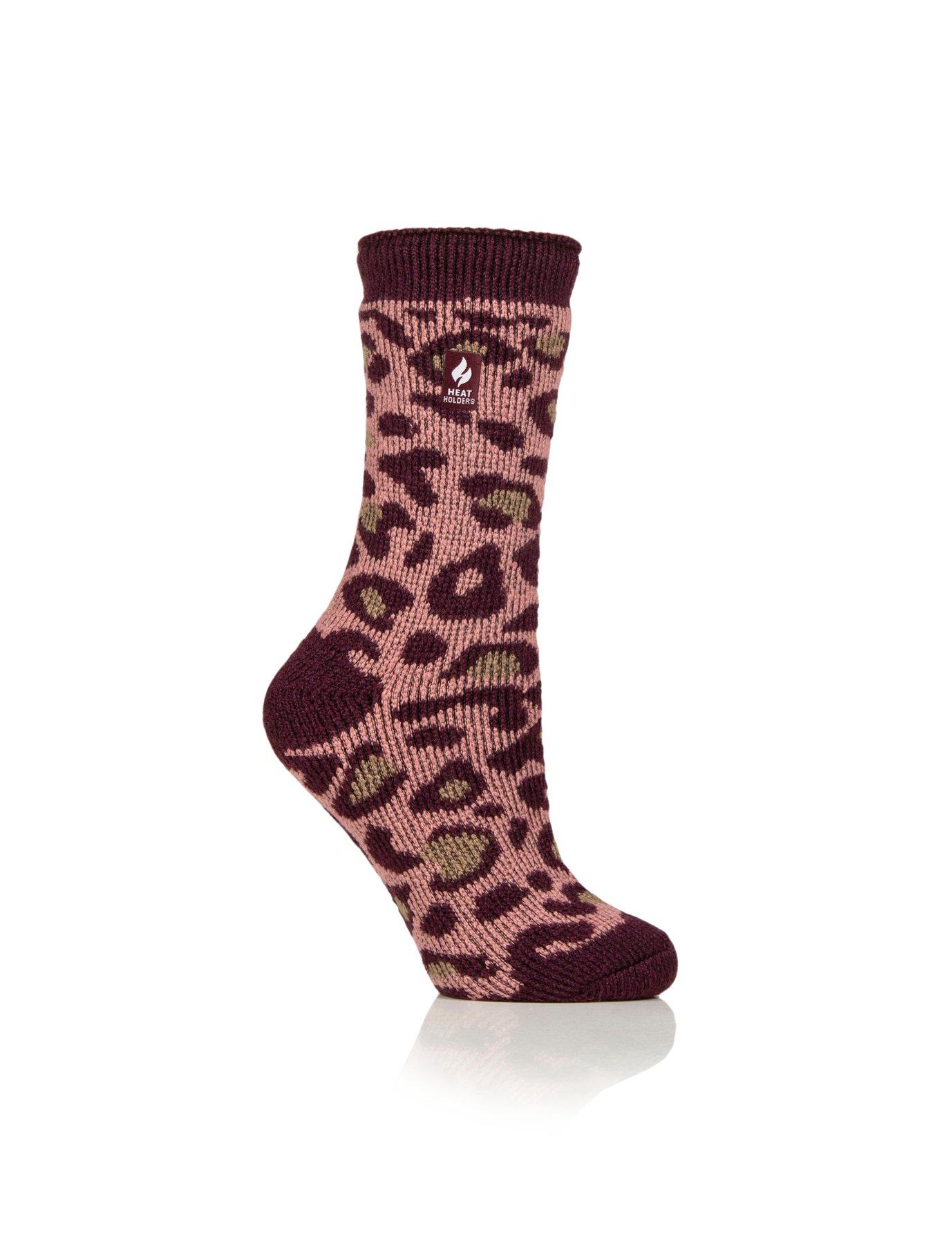 Image 2 of 3 of Heat Holders HEAT HOLDERS PAIR OF JACQUARD SOCKS - ANIMAL PRINT - CABERNET/MUTED CORAL