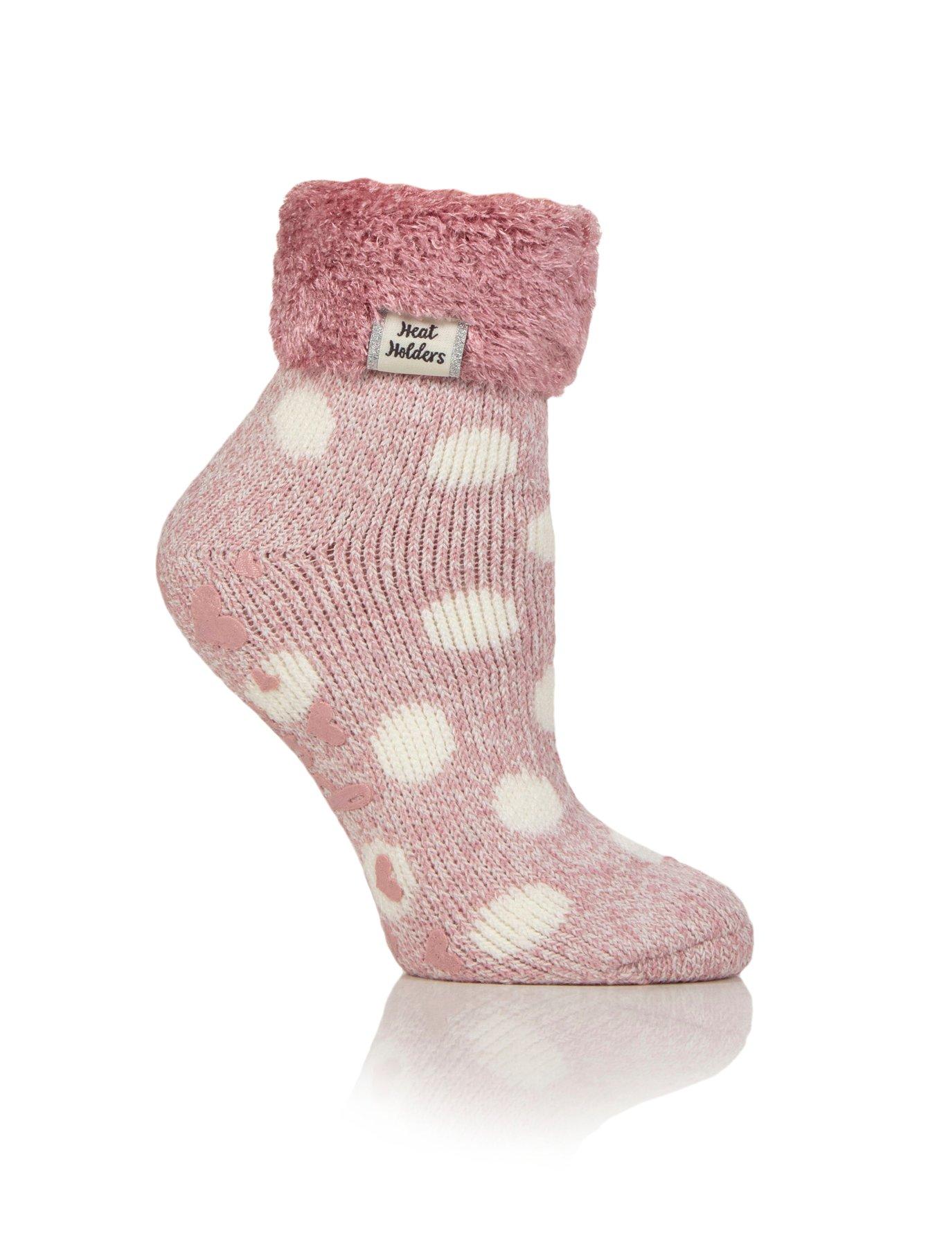 Image 1 of 2 of Heat Holders HEAT HOLDERS PAIR OF LOUNGE SOCKS - FEATHER ROSE BLUSH/CREAM TWIST