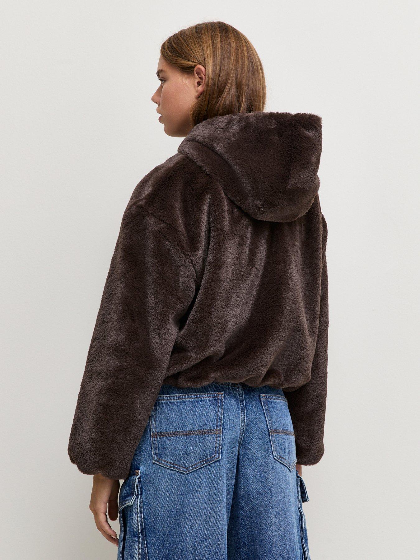 Image 2 of 6 of New Look 915 Girls Dark Brown Faux Fur Bomber Jacket