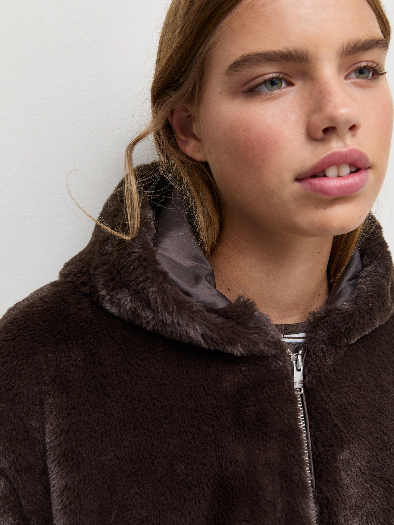 Image 4 of 6 of New Look 915 Girls Dark Brown Faux Fur Bomber Jacket