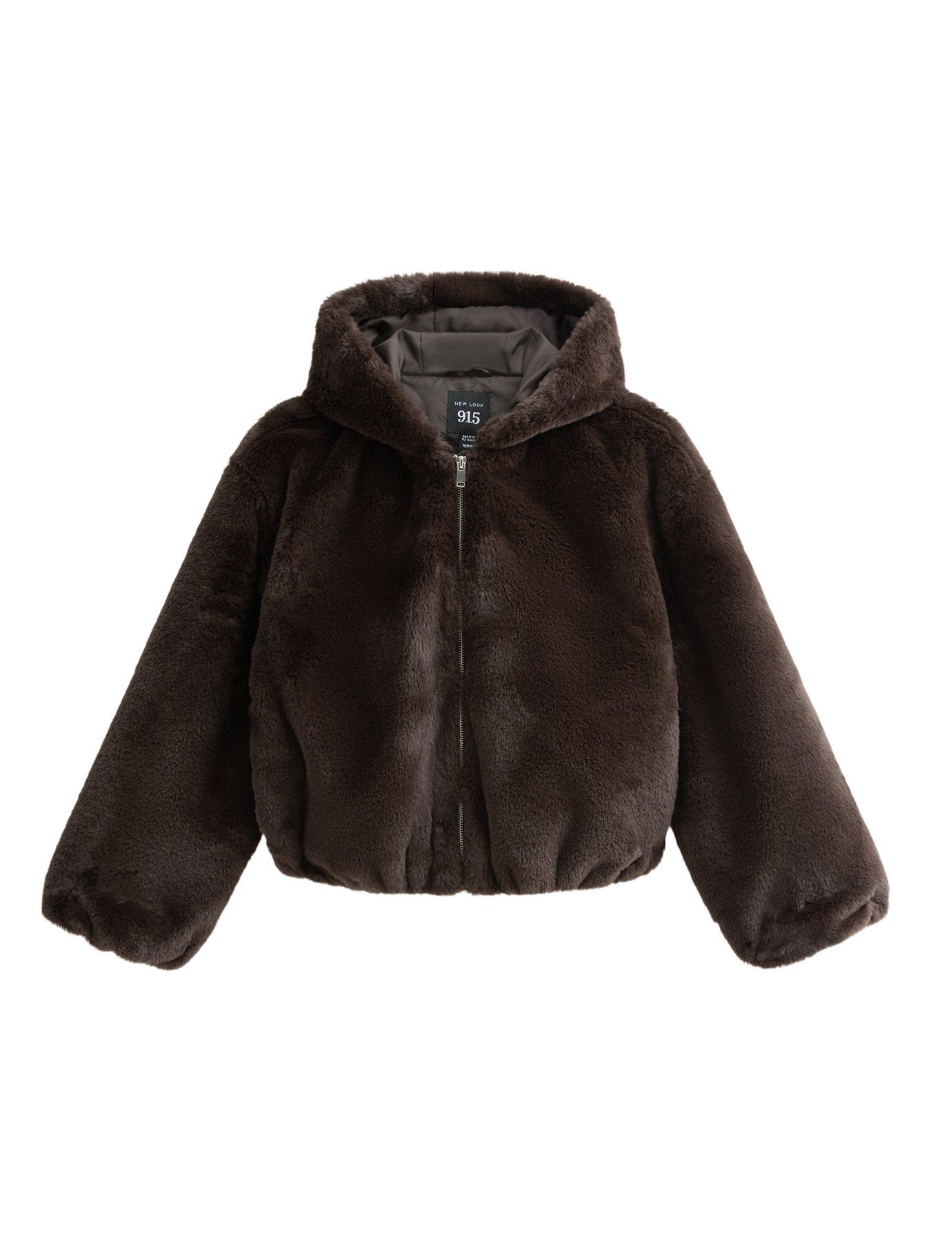 Image 6 of 6 of New Look 915 Girls Dark Brown Faux Fur Bomber Jacket