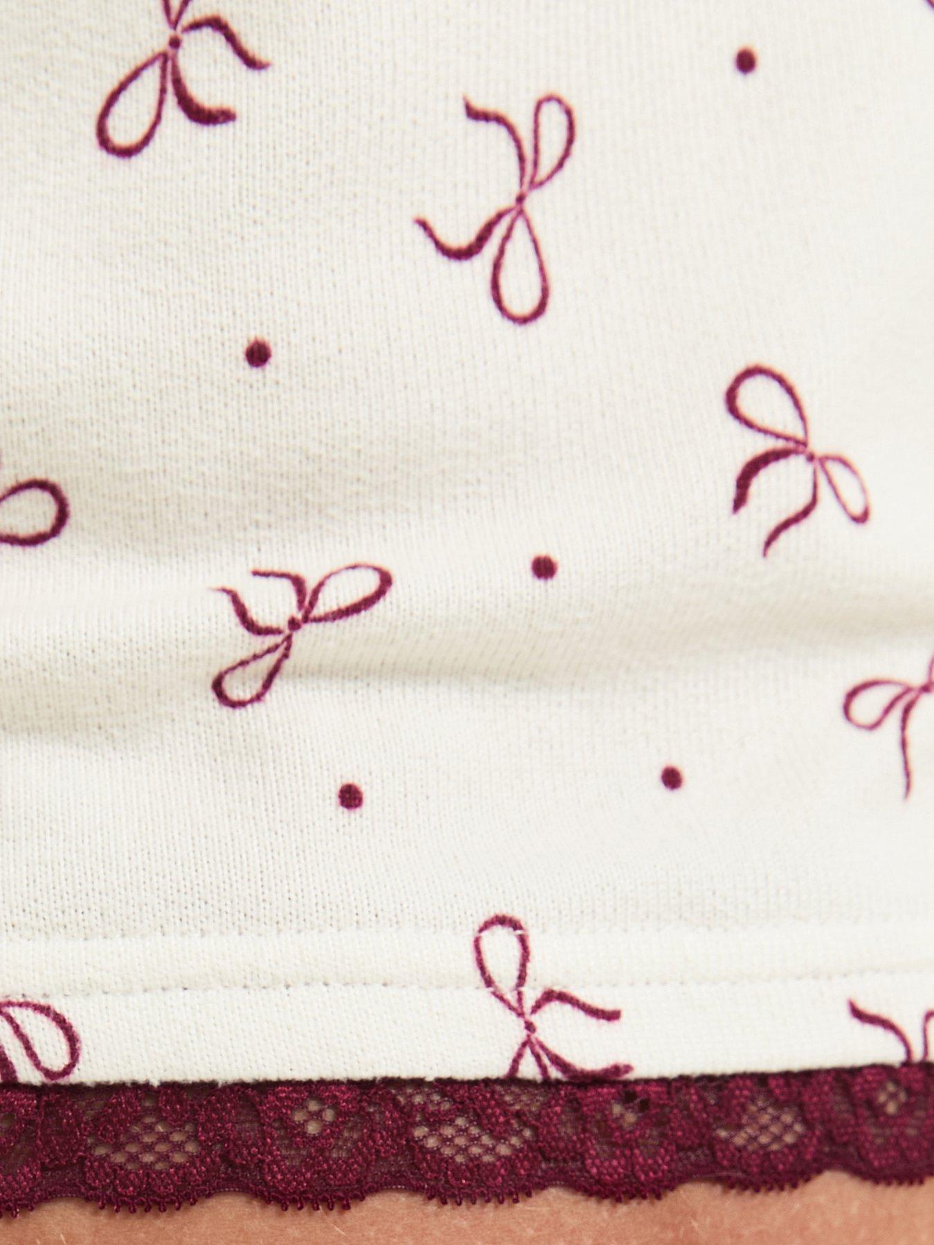 Image 5 of 5 of New Look 915 Girls Ribbed Lace Trim Bow Print Pyjama Set - Cream
