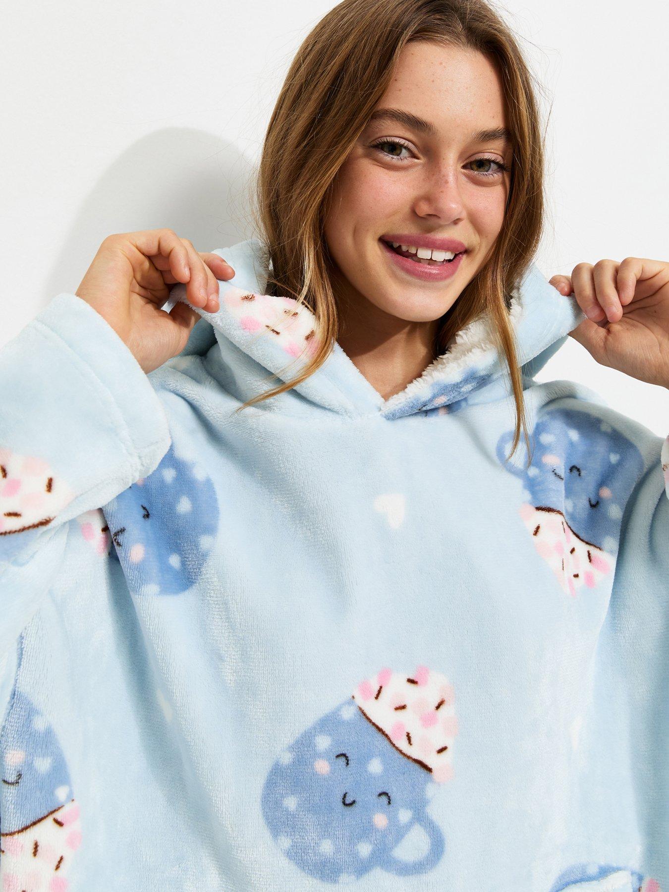 Image 3 of 4 of New Look 915 Girls Blue Hot Chocolate Fleece Oversized Hoodie