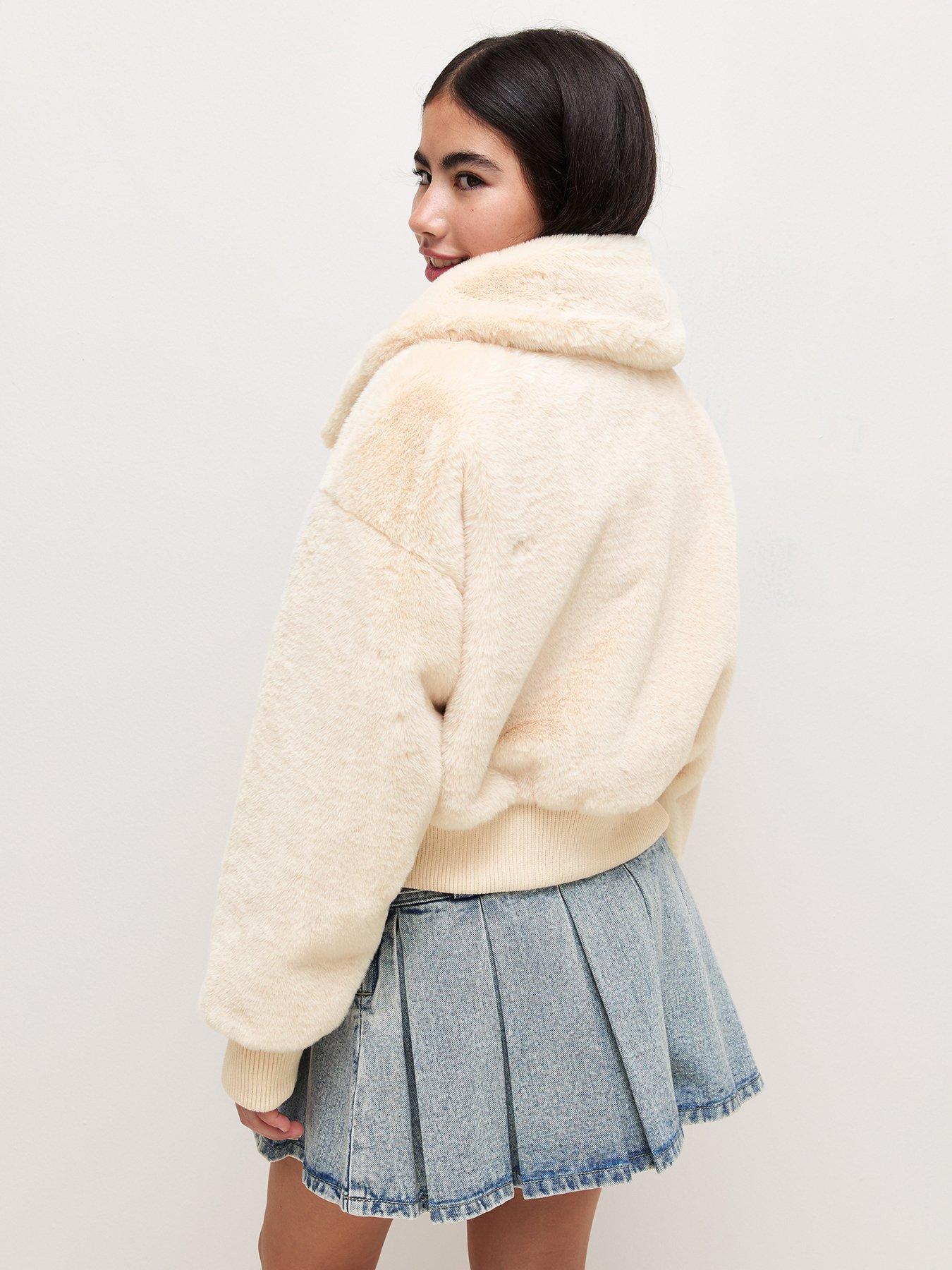 Image 2 of 6 of New Look 915 Girls Off White Faux Fur Zip Through Jacket