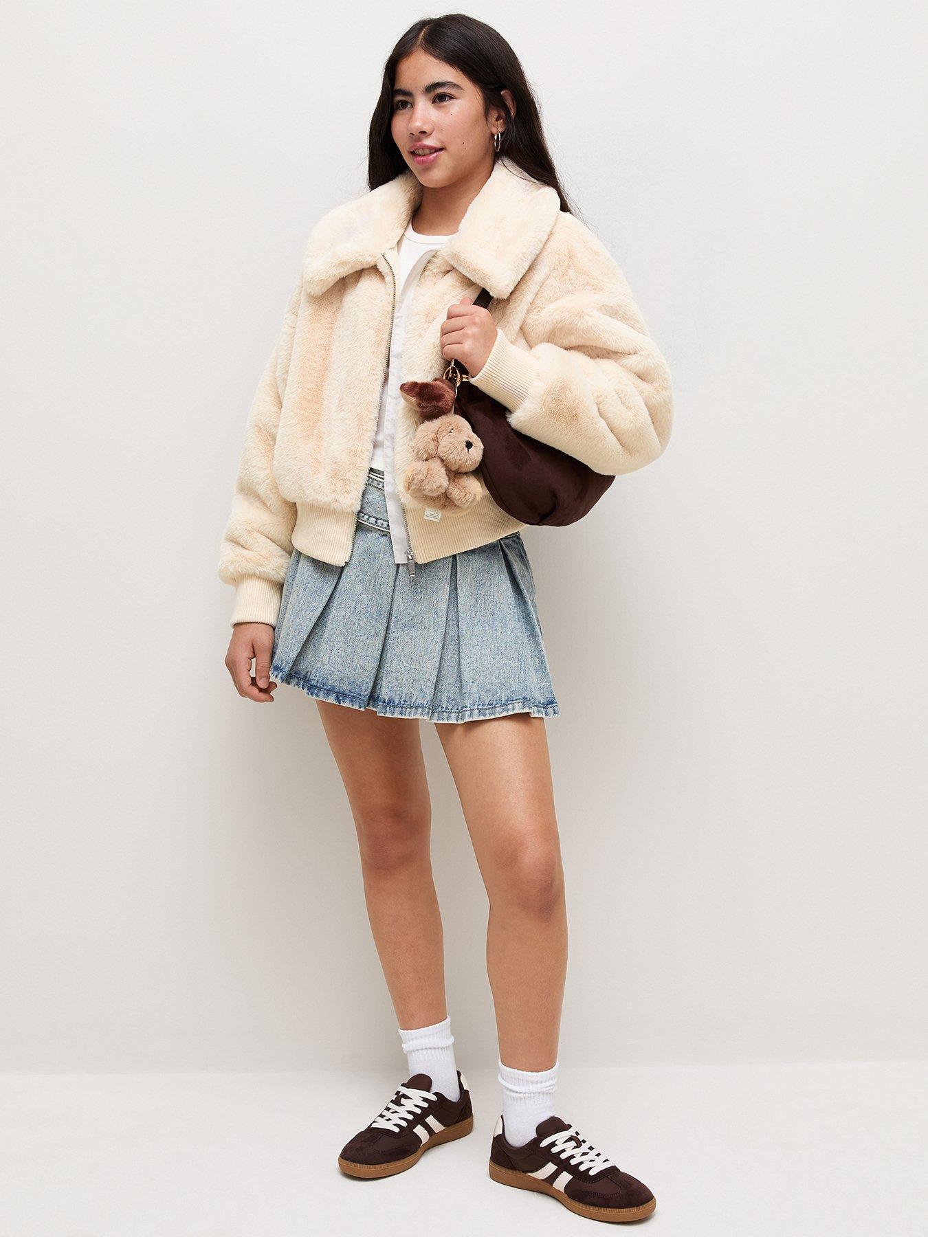 Image 3 of 6 of New Look 915 Girls Off White Faux Fur Zip Through Jacket