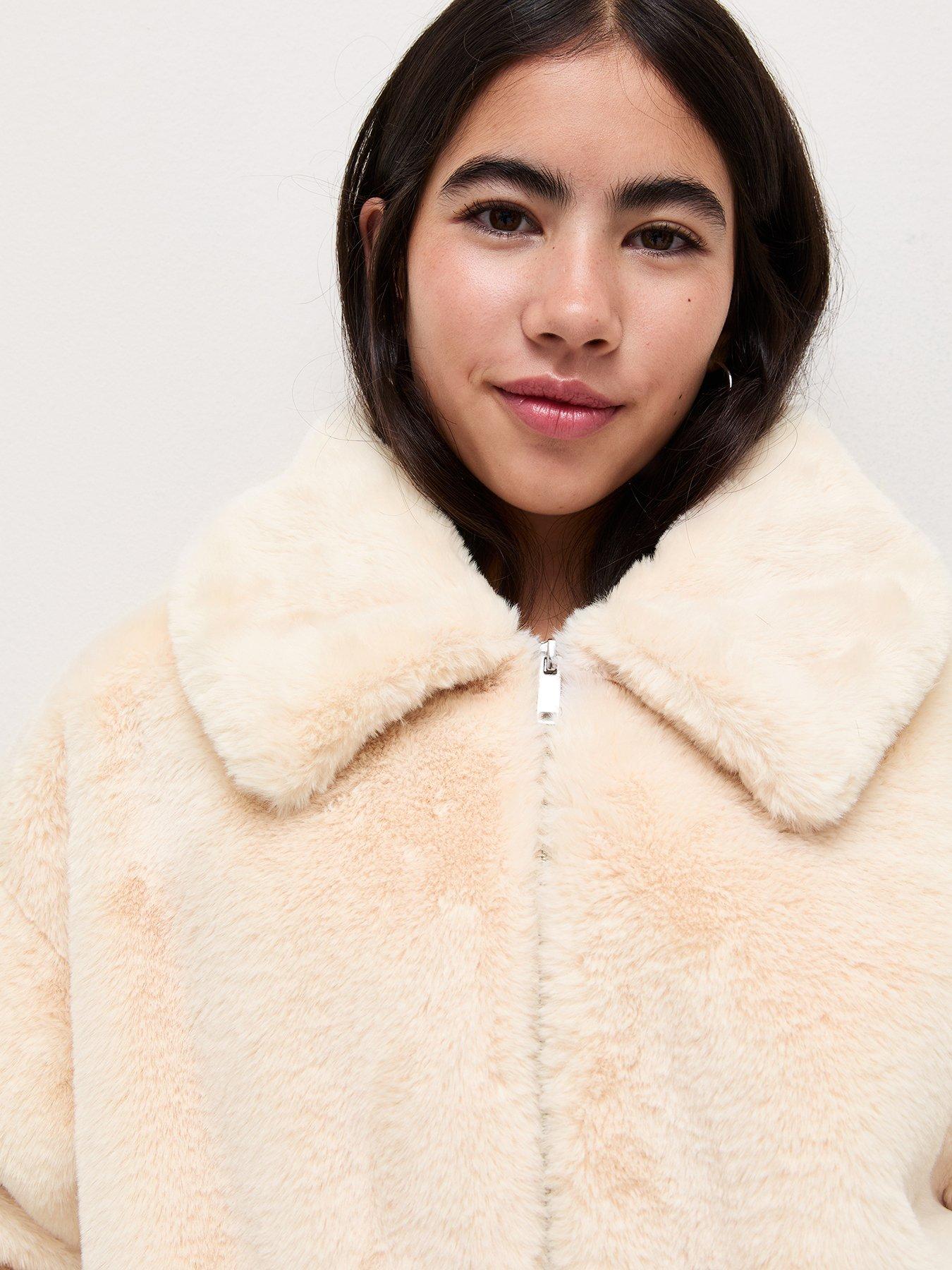 Image 4 of 6 of New Look 915 Girls Off White Faux Fur Zip Through Jacket