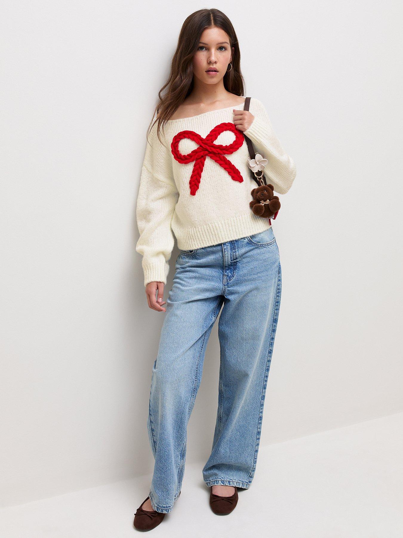 Image 3 of 6 of New Look 915 Girls Cream Plaited Bow Knitted Jumper