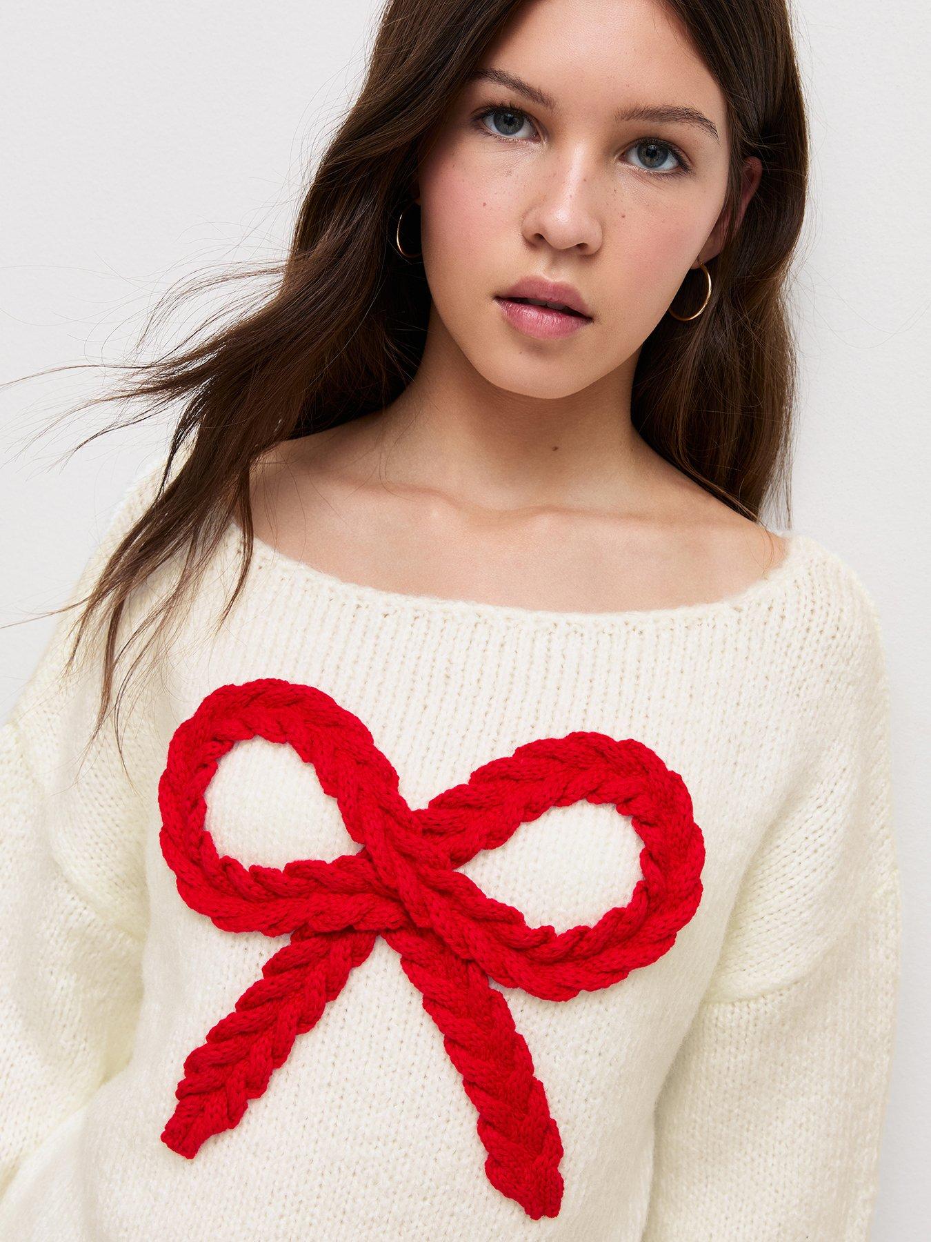 Image 4 of 6 of New Look 915 Girls Cream Plaited Bow Knitted Jumper