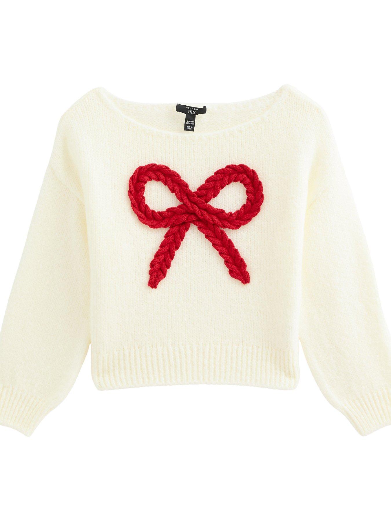 Image 5 of 6 of New Look 915 Girls Cream Plaited Bow Knitted Jumper