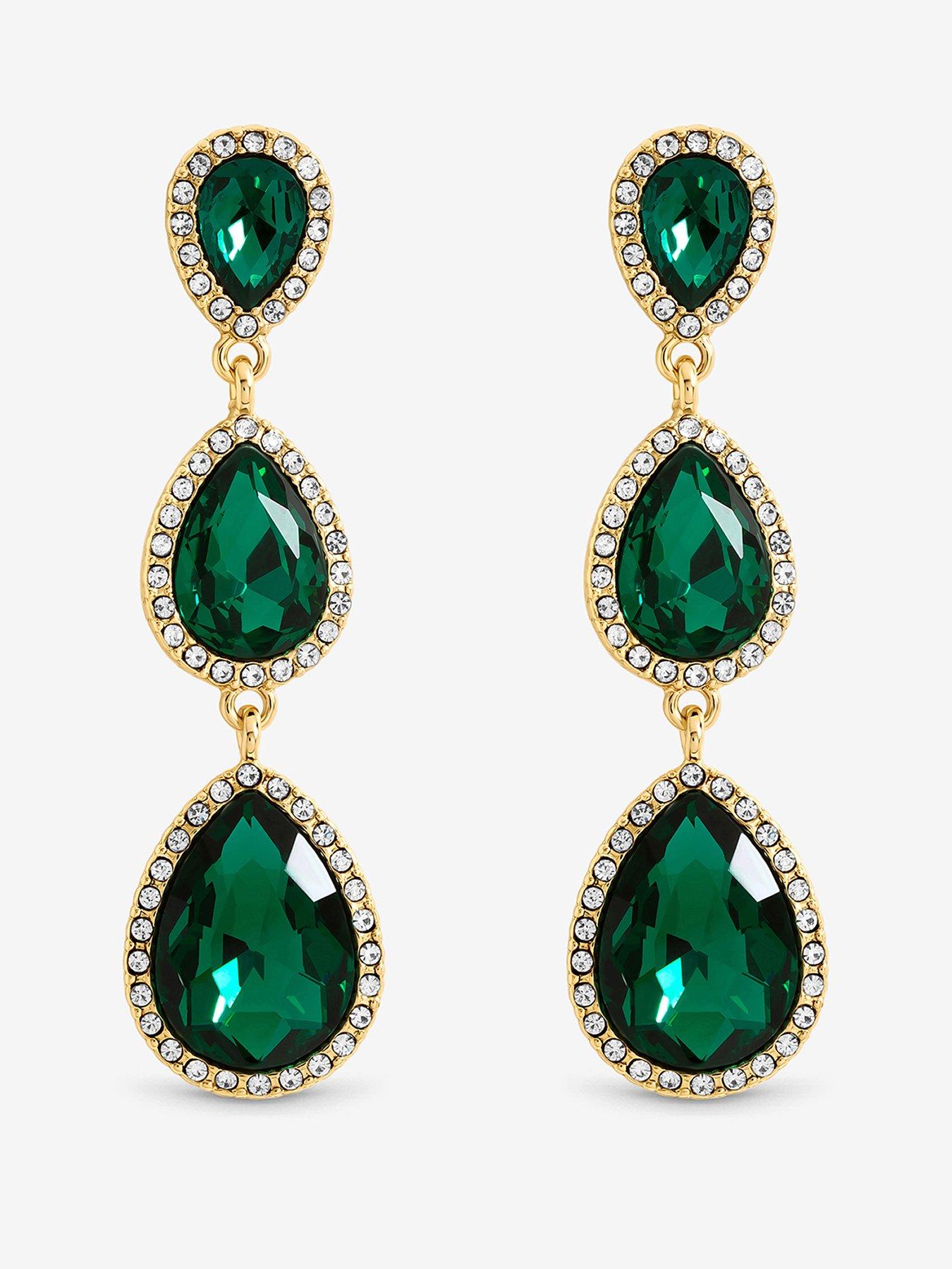 Mood Gold Plated And Emerald Peardrop Earrings