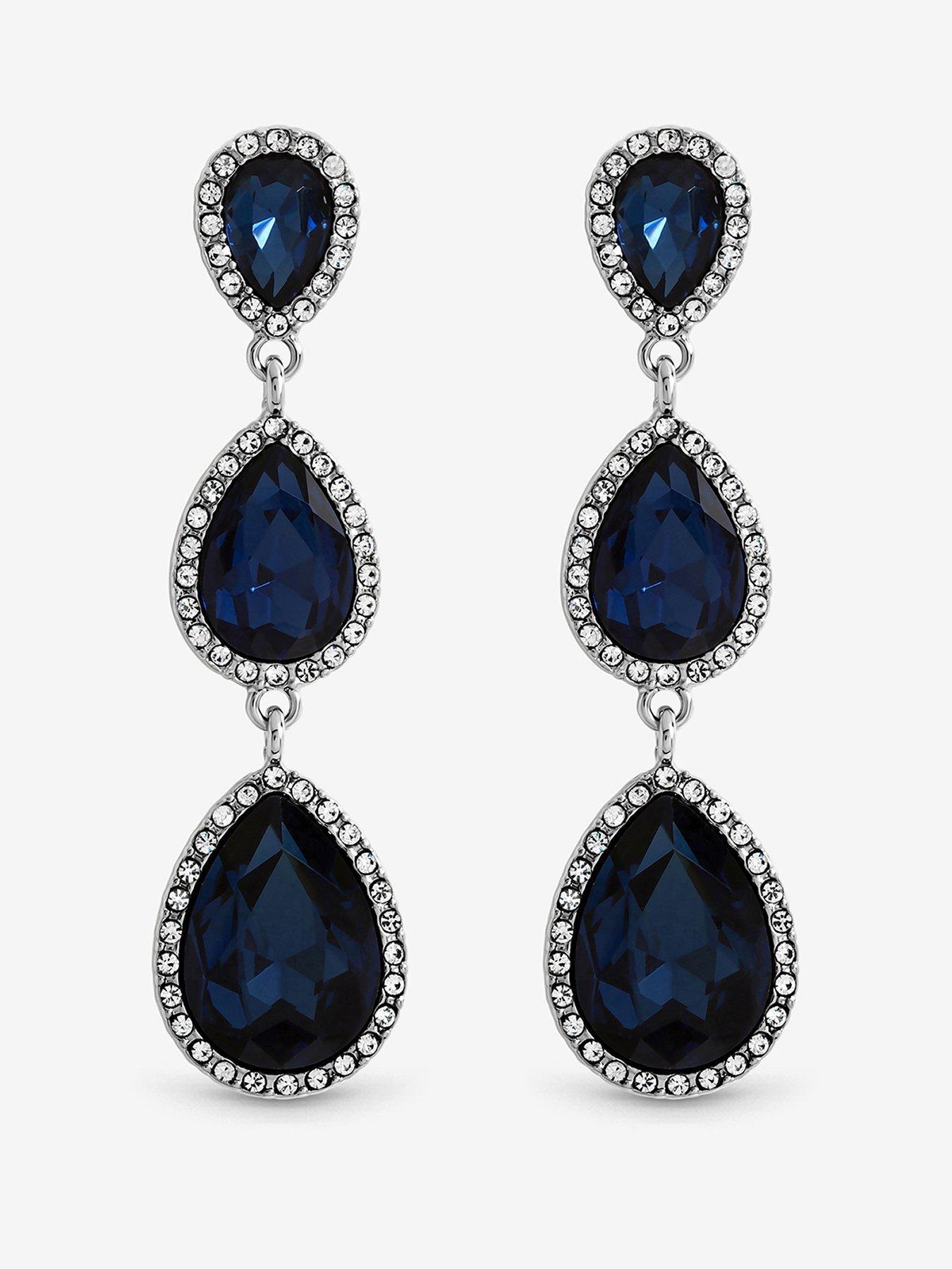 Mood Rhodium Plated And Sapphire Peardrop Earrings