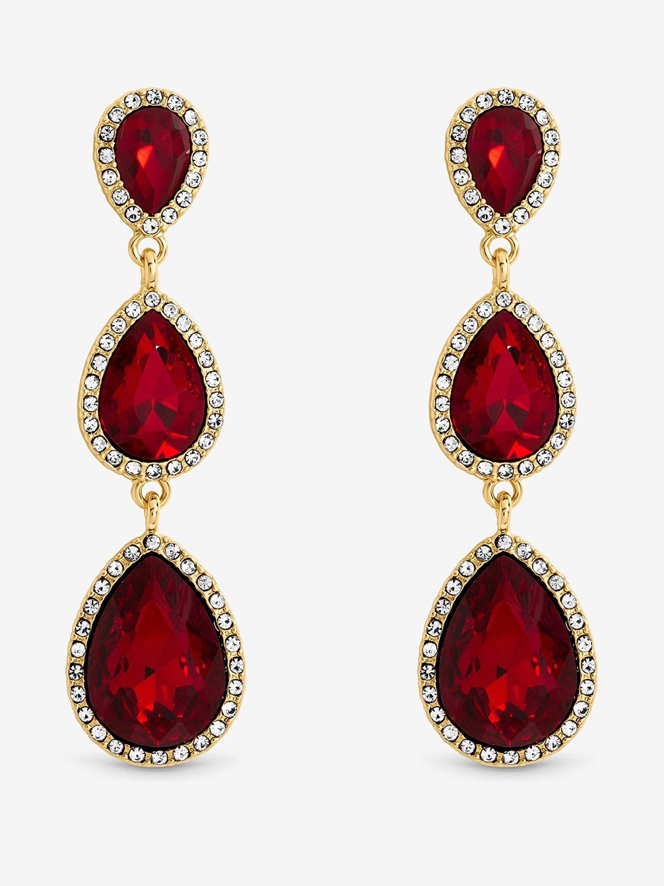 Mood Mood Gold Plated And Ruby Peardrop Earrings