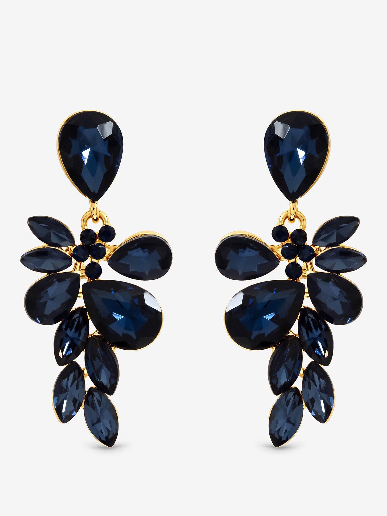 Image 1 of 3 of Mood Mood Gold Plated And Sapphire Leaf Statement Earrings