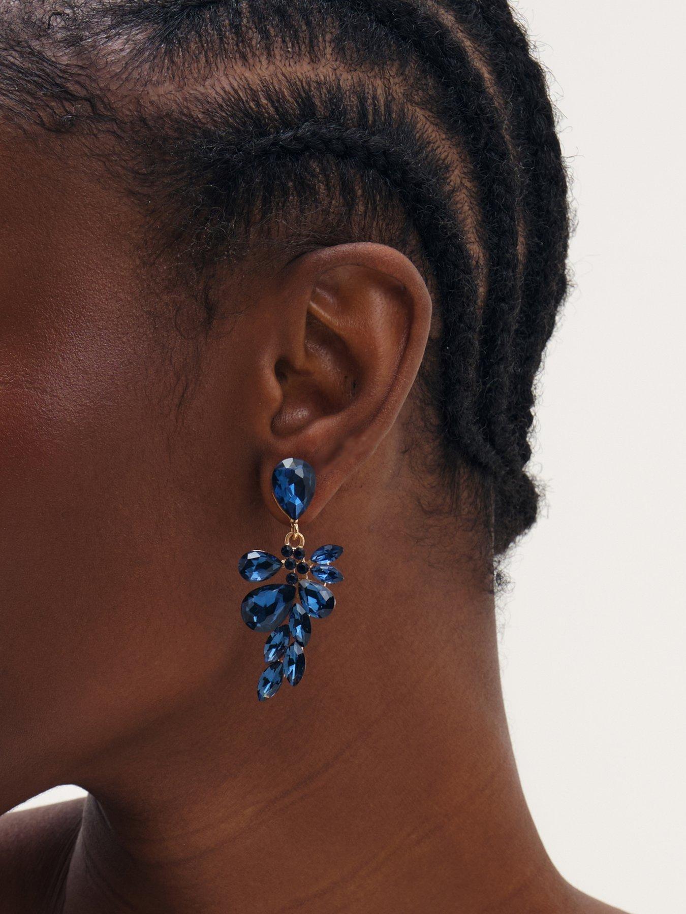 Image 2 of 3 of Mood Mood Gold Plated And Sapphire Leaf Statement Earrings