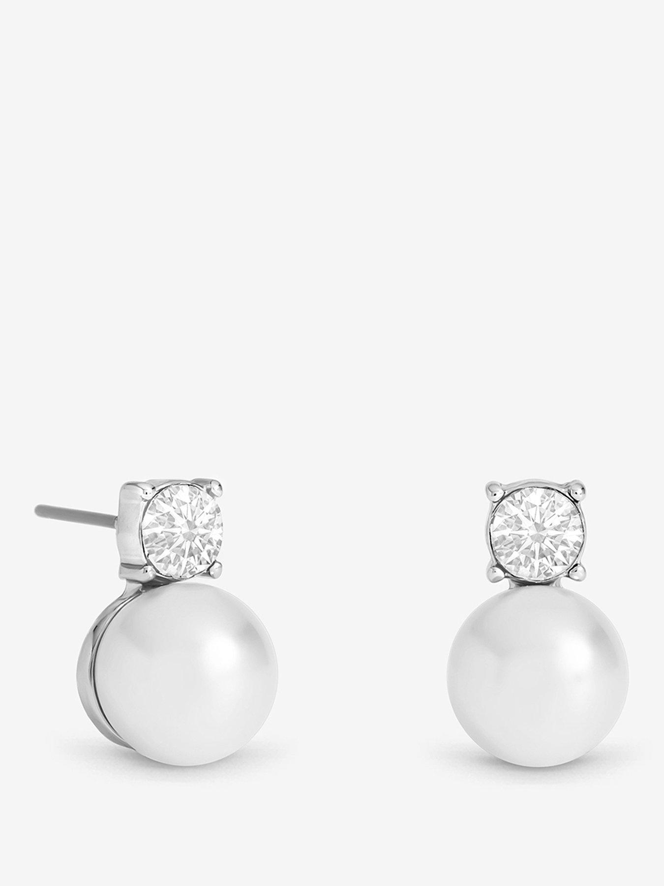 Image 1 of 3 of Mood Silver Plated Crystal And Pearl Earrings