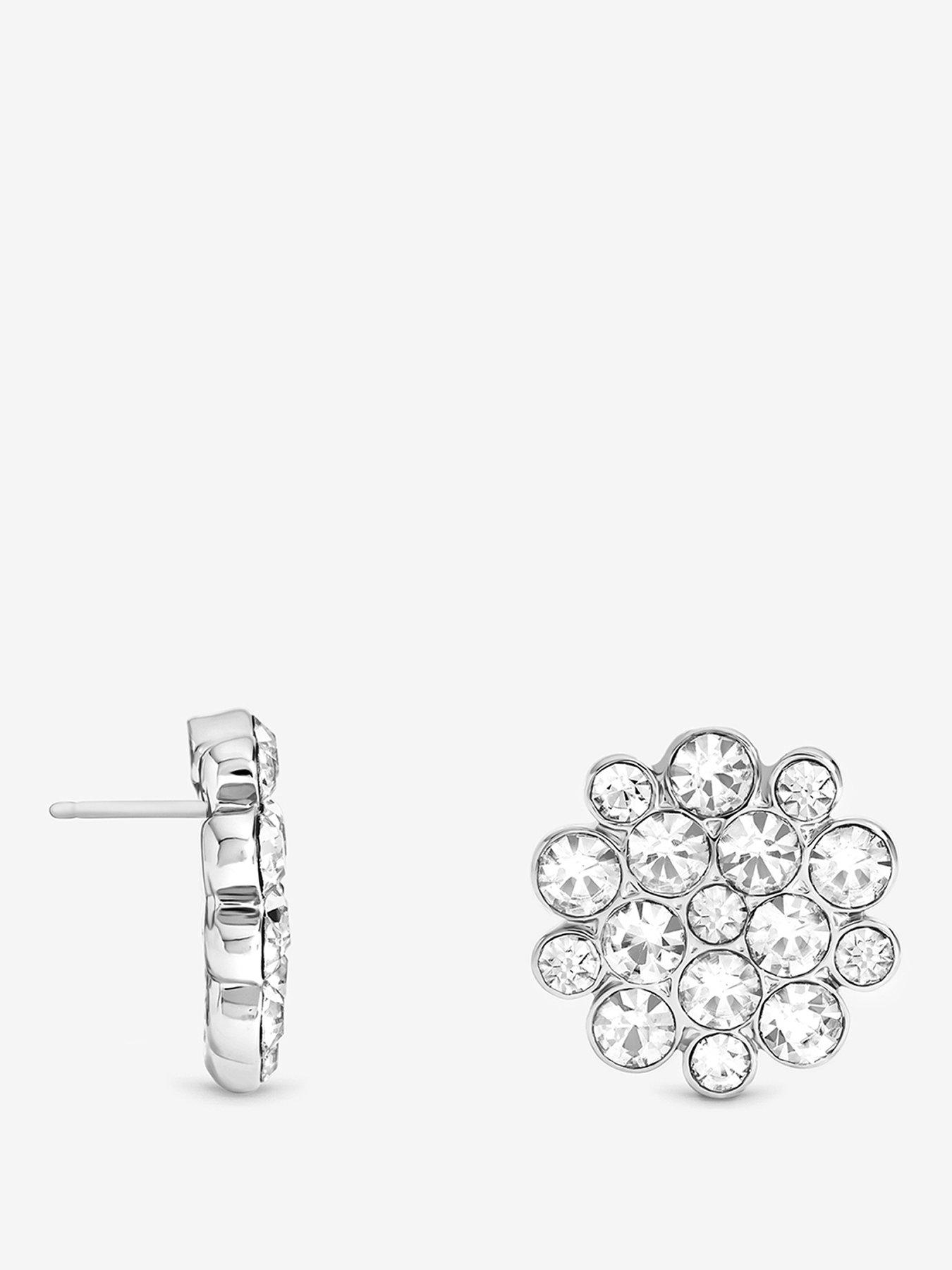Image 1 of 3 of Mood Mood Silver Plated Floral Crystal Earrings