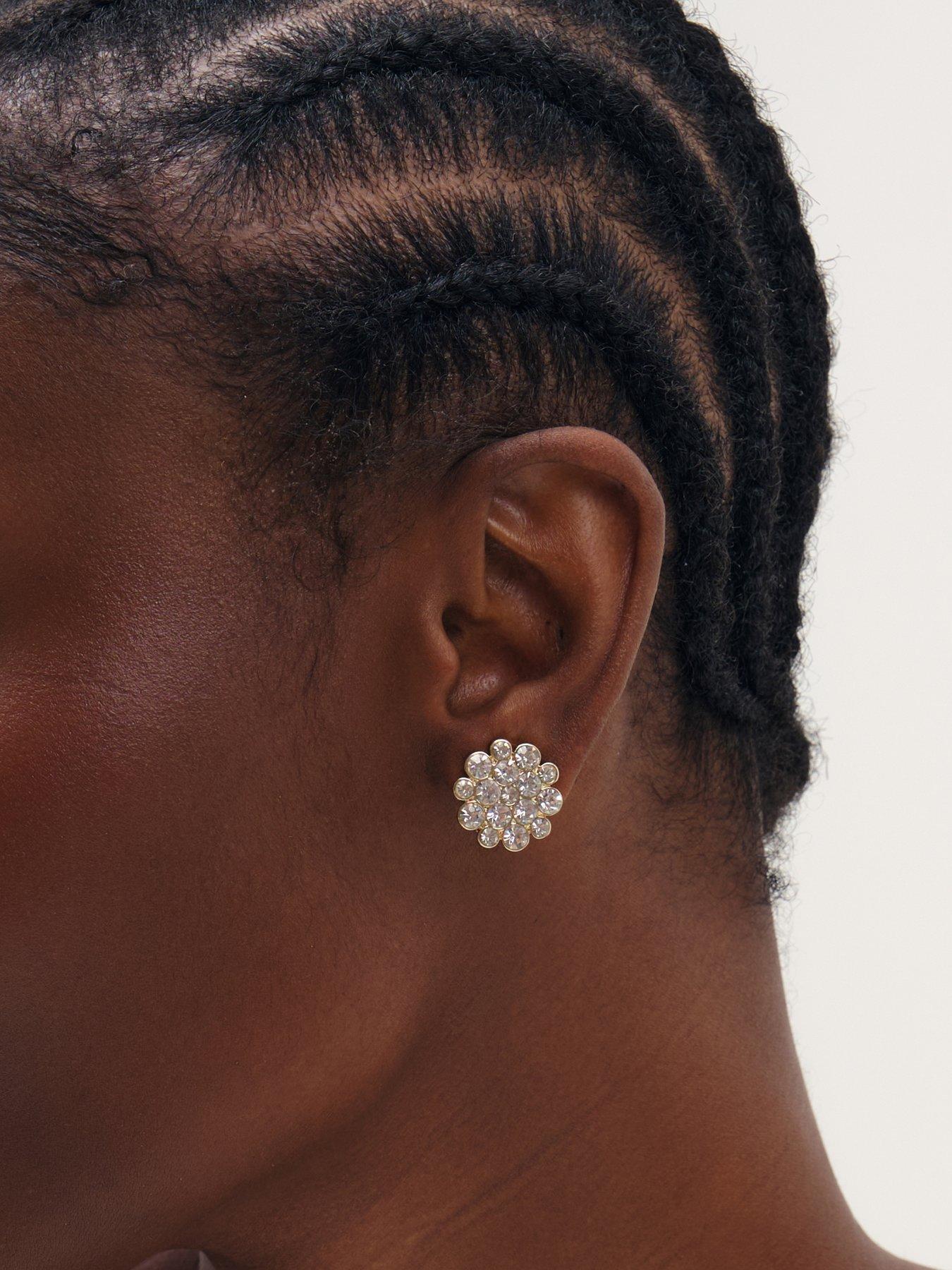 Image 2 of 3 of Mood Mood Silver Plated Floral Crystal Earrings
