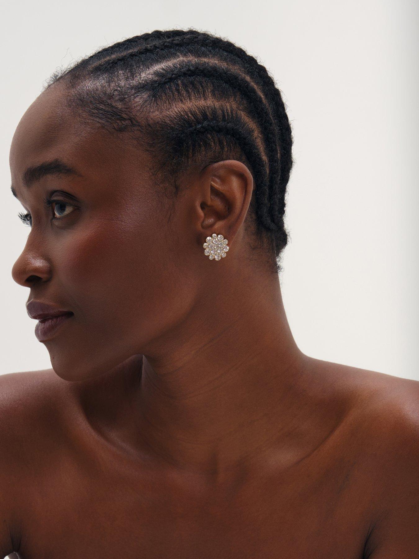 Image 3 of 3 of Mood Mood Silver Plated Floral Crystal Earrings