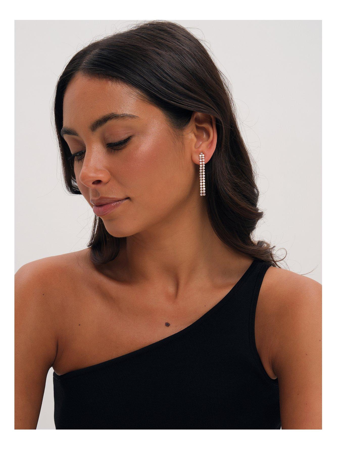 Mood Gold Plated Double Drop Linear Crystal Earrings