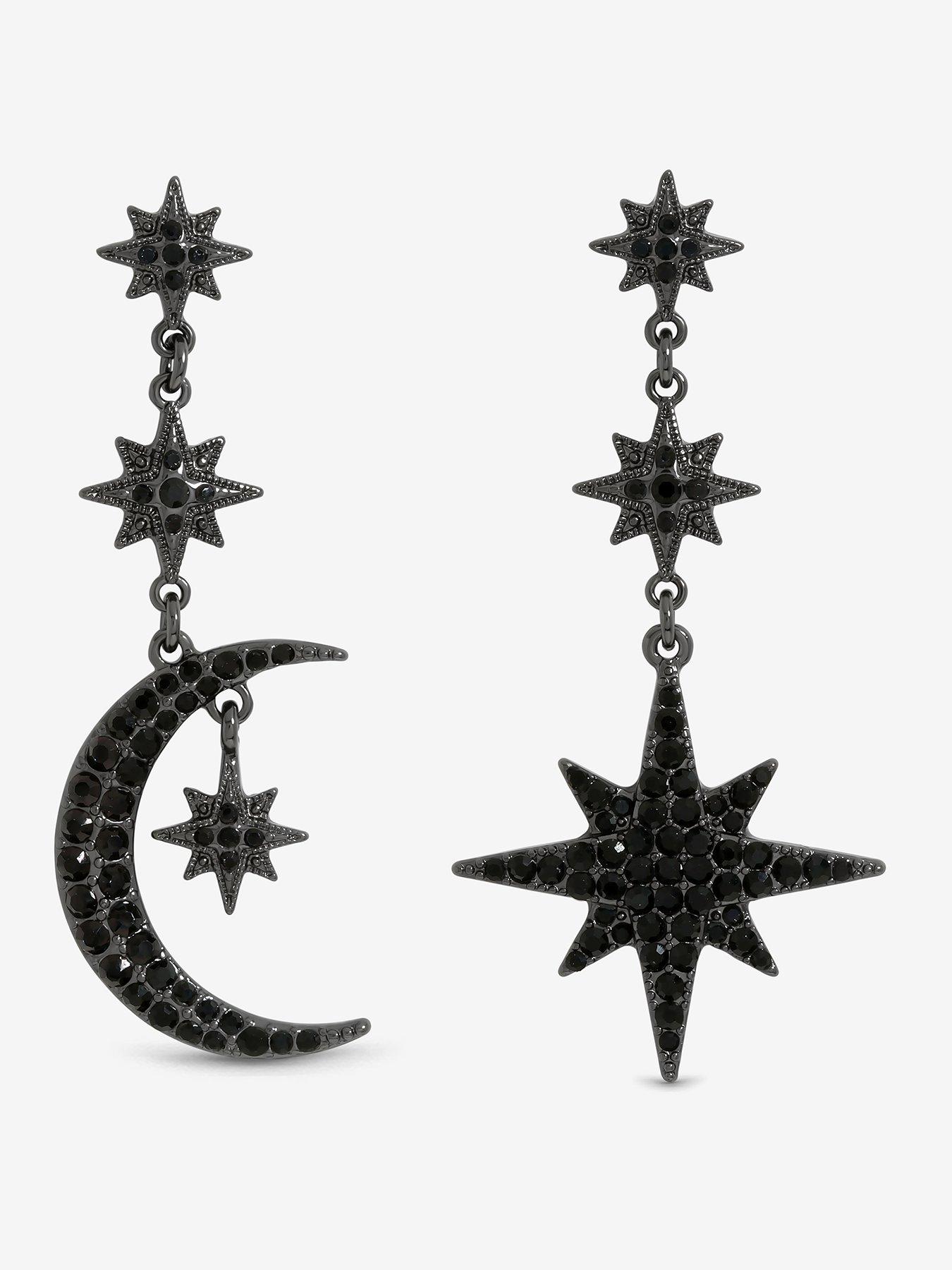 Mood JET CRYSTAL MOON & STAR STATEMENT DROP EARRINGS