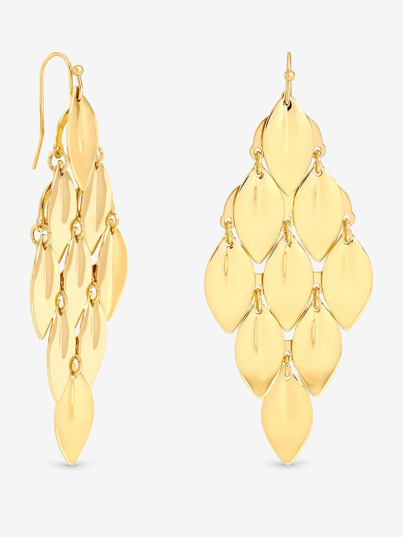 Mood Gold Plated And Polished Graduated Diamond Drop Earrings