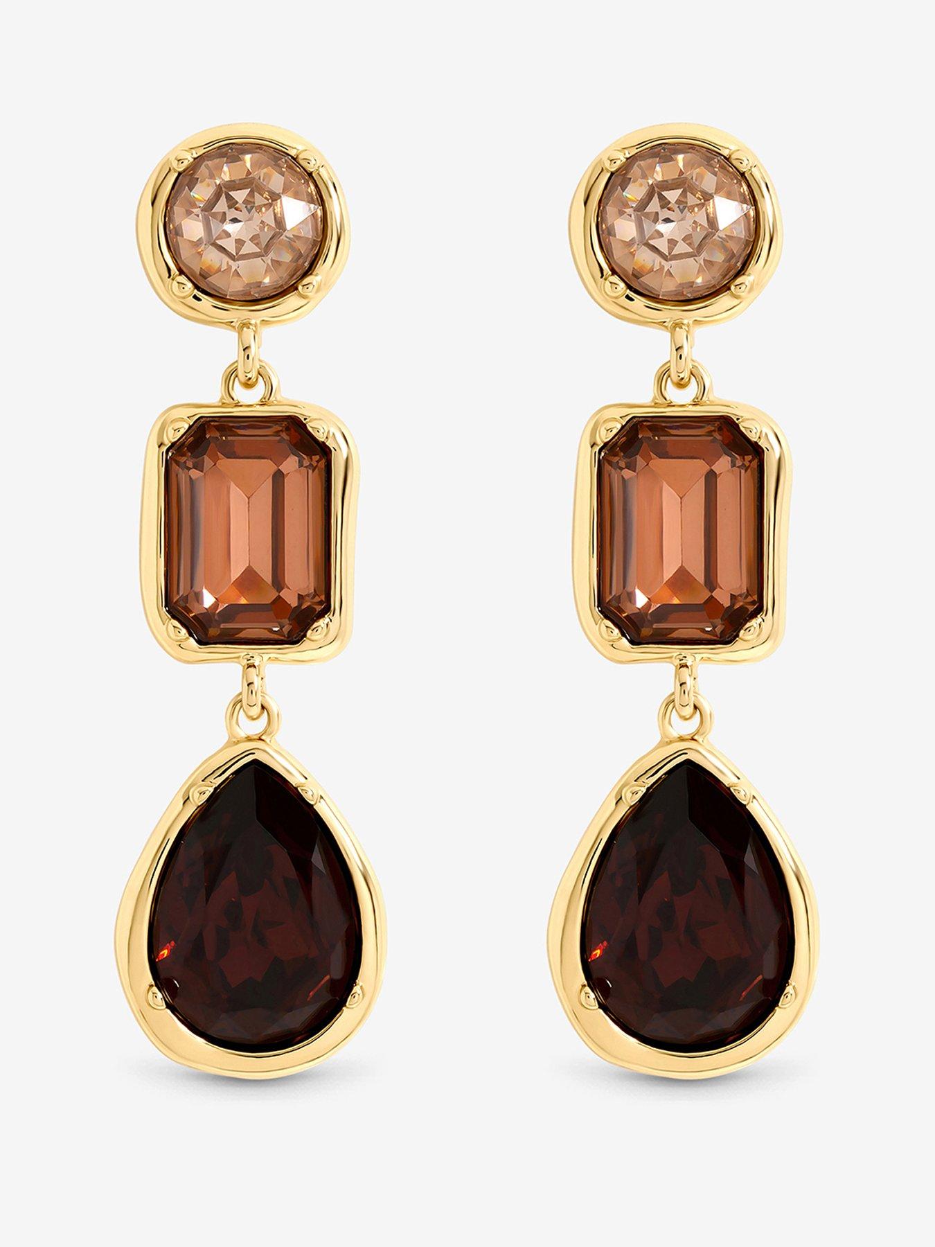 Mood Mood Gold Plated And Red Tonal Stone Drop Earrings