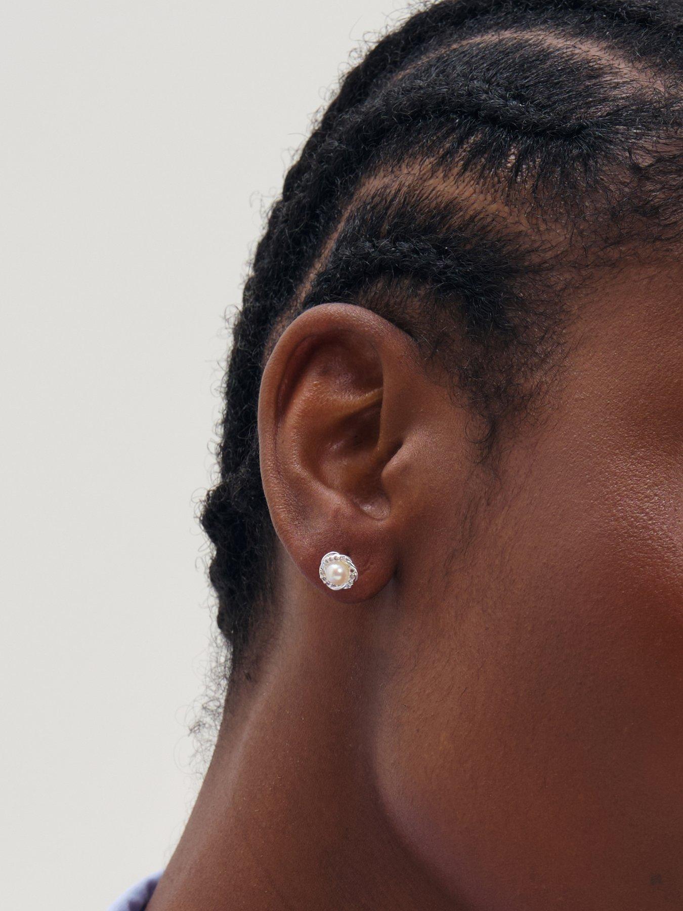 Image 2 of 3 of Simply Silver Simply Silver 925 Sterling Silver Cubic Zirconia Pearl Halo Twist Stud