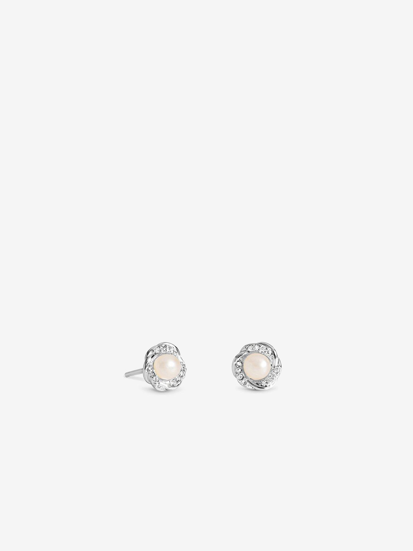 Image 3 of 3 of Simply Silver Simply Silver 925 Sterling Silver Cubic Zirconia Pearl Halo Twist Stud