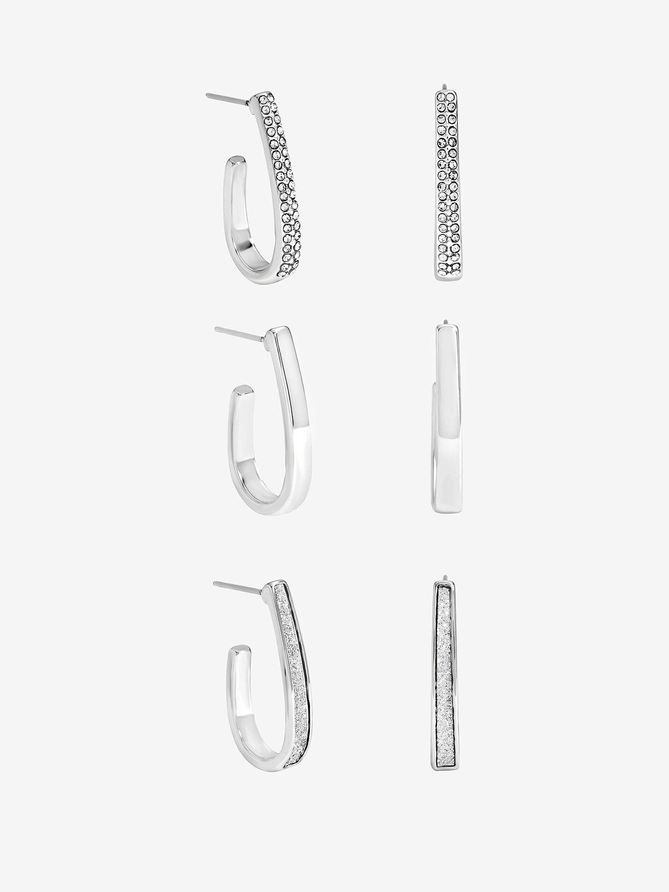 Mood MOOD SILVER PLATE PAVE AND GLITTER HOOP 3 PACK