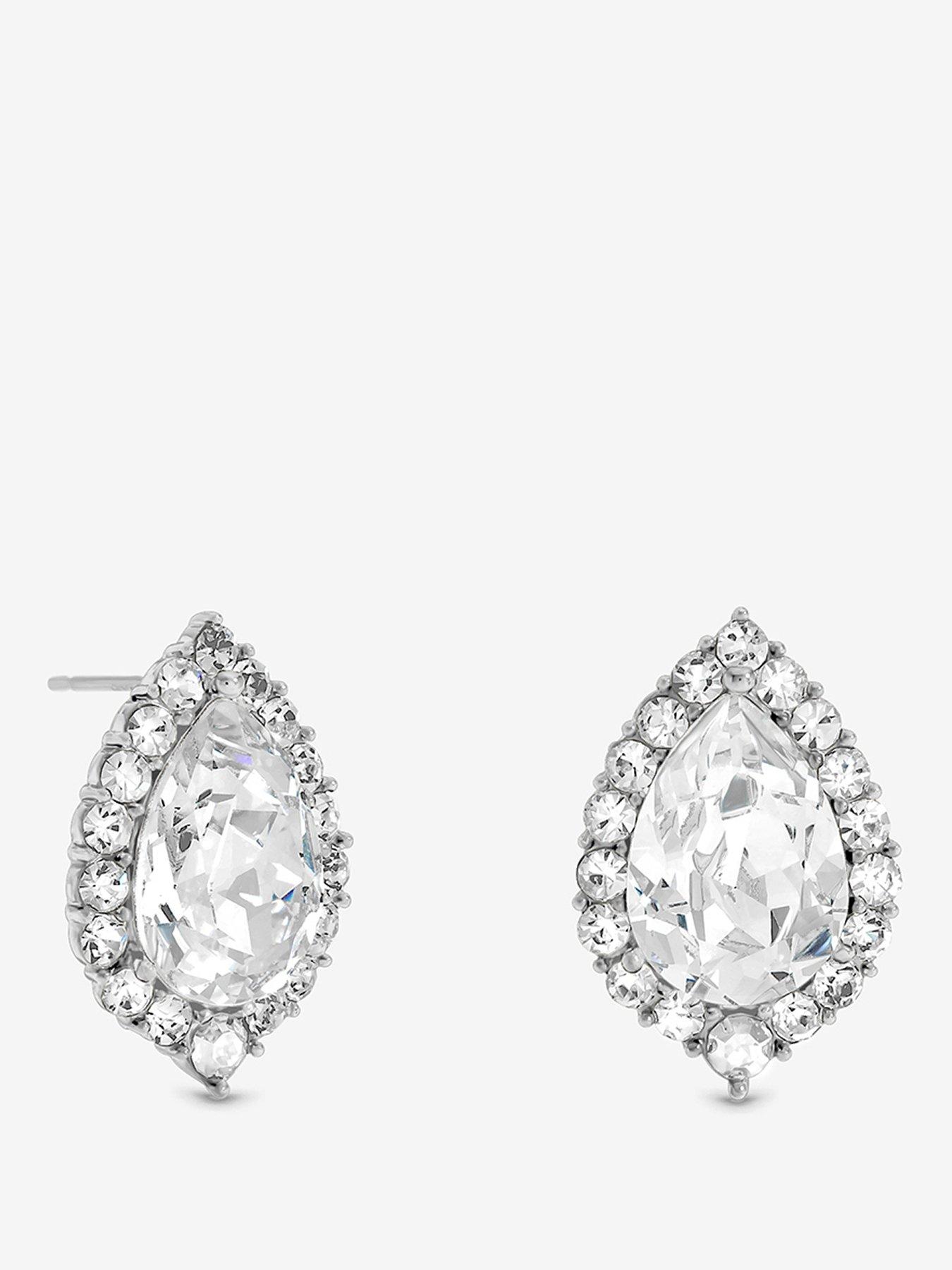 Mood MOOD RHODIUM PLATE WITH CRYSTAL PEAR STUD EARRING