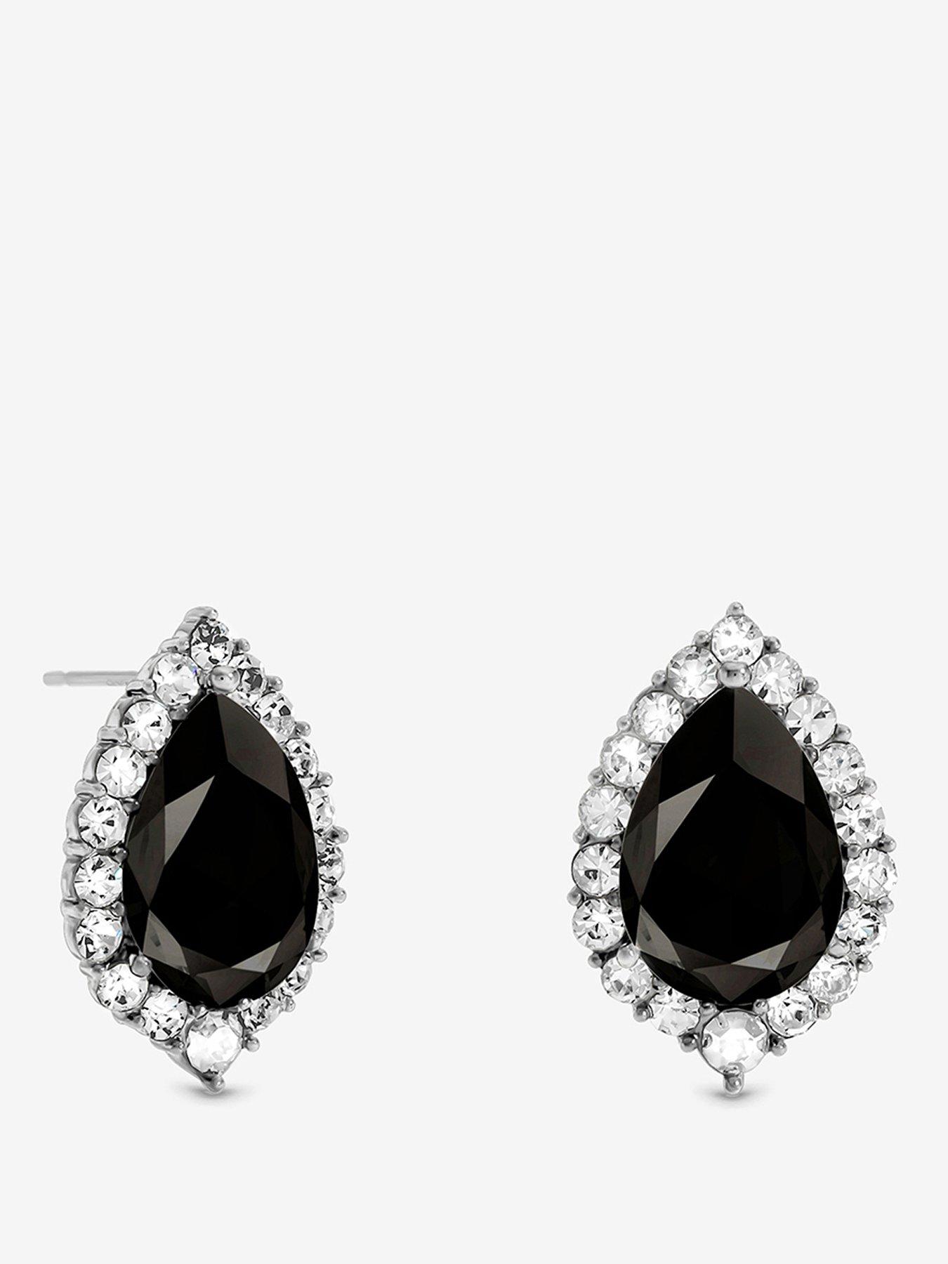 Mood MOOD RHODIUM PLATE WITH JET PEAR STUD EARRING