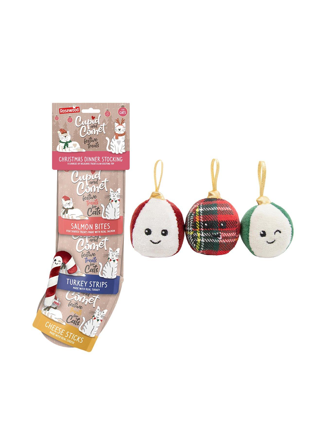 Image 1 of 7 of Rosewood Cat Christmas Dinner Cat Stocking/Festive Bauble Trio Toy