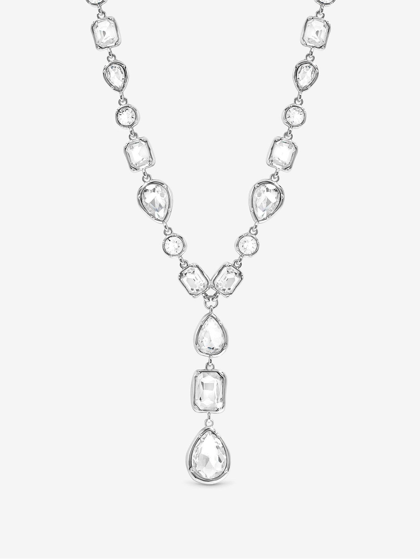 Image 1 of 3 of Mood Mood Silver Plated And Crystal Multistone Y Drop Necklace