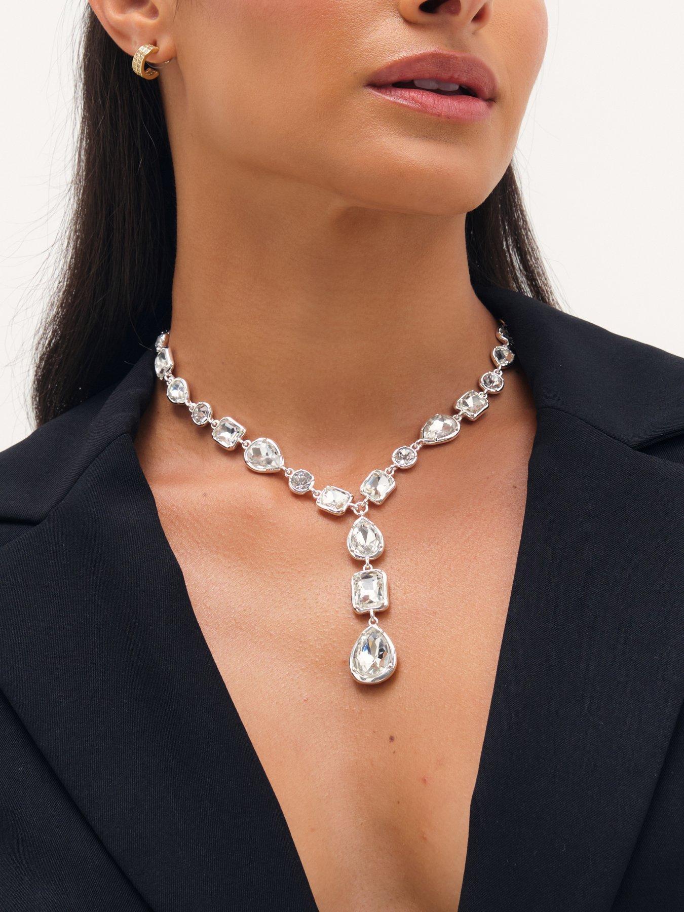 Image 2 of 3 of Mood Mood Silver Plated And Crystal Multistone Y Drop Necklace