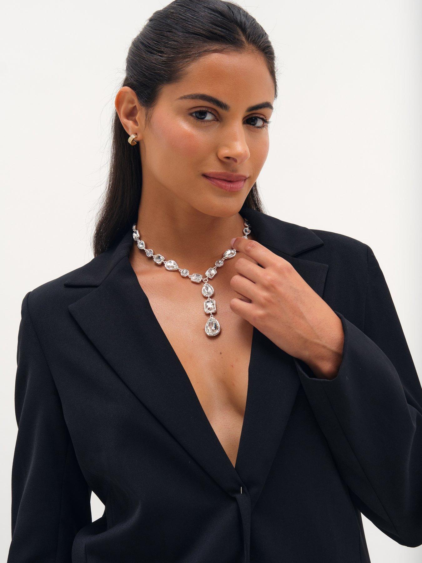 Image 3 of 3 of Mood Mood Silver Plated And Crystal Multistone Y Drop Necklace