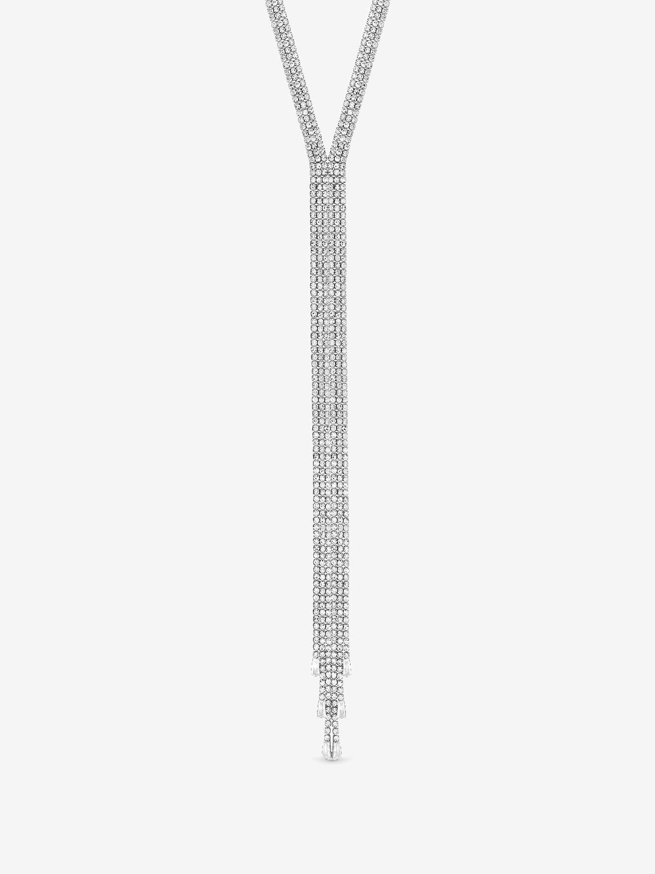 Mood MOOD SILVER CRYSTAL LARIAT NECKLACE