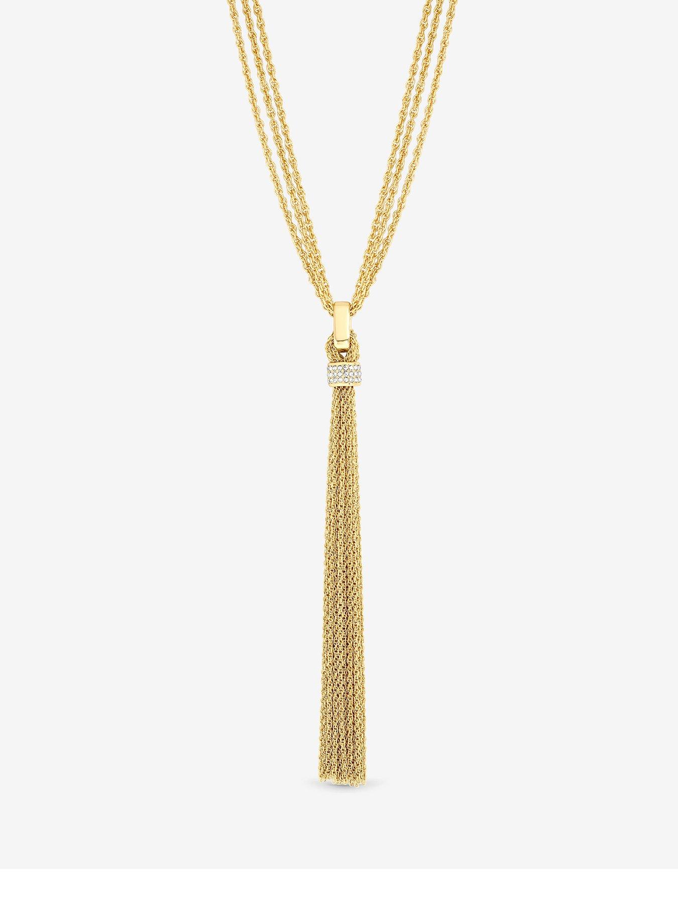 Mood Gold Plated And Pave Link Tassel Drop Necklace