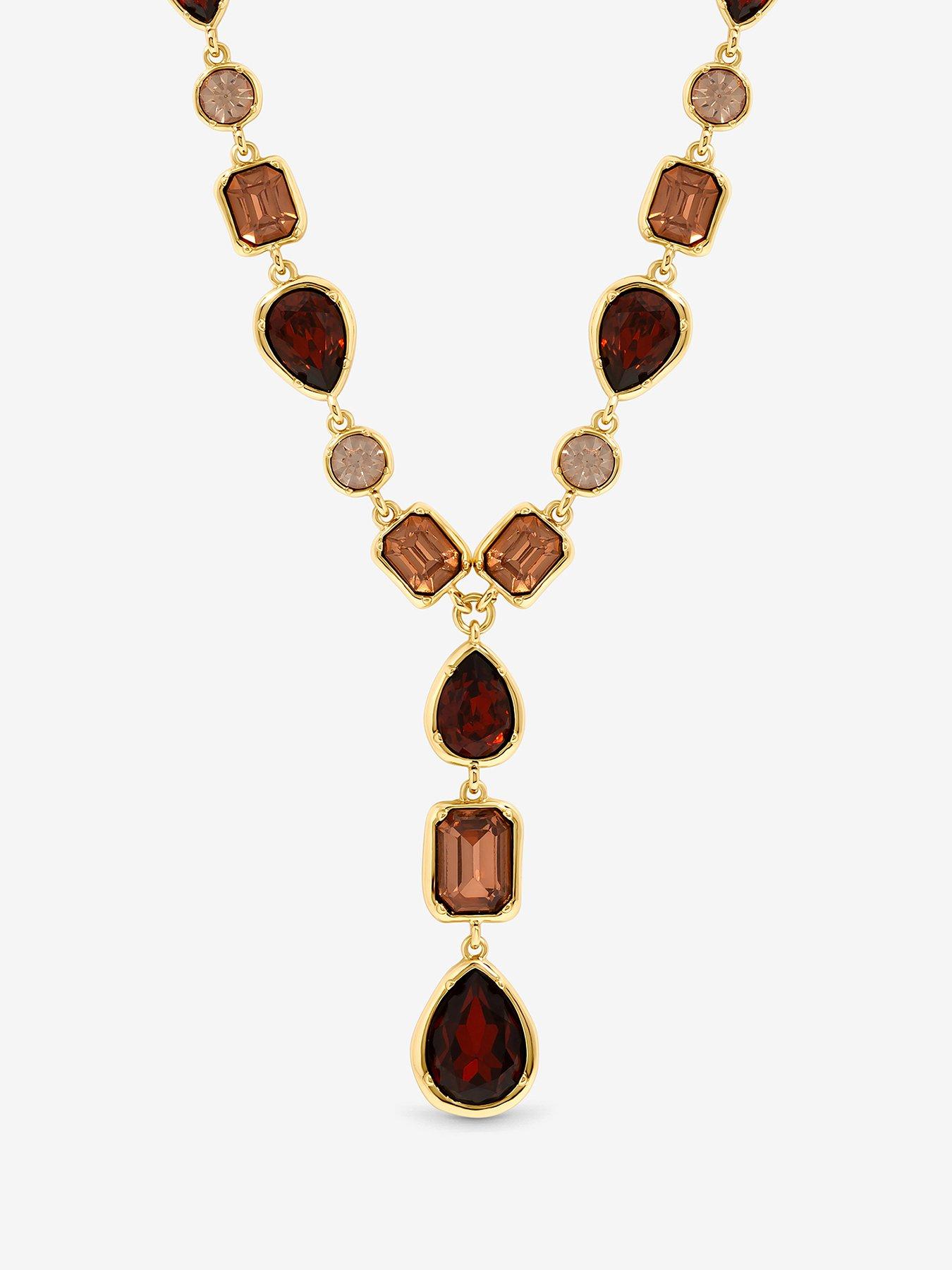 Mood Gold Plated And Red Tonal Stone Y Drop Necklace