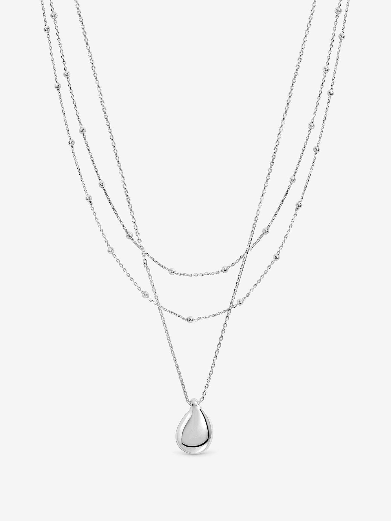 Inicio Inicio Silver Double Row Station Droplet Necklace