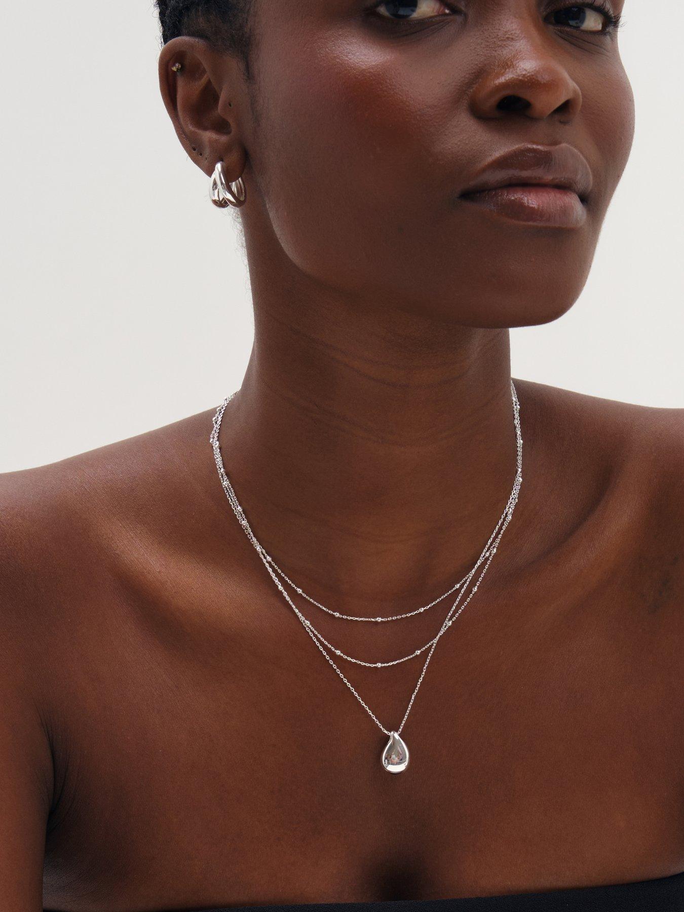 Image 2 of 2 of Inicio Silver Double Row Station Droplet Necklace