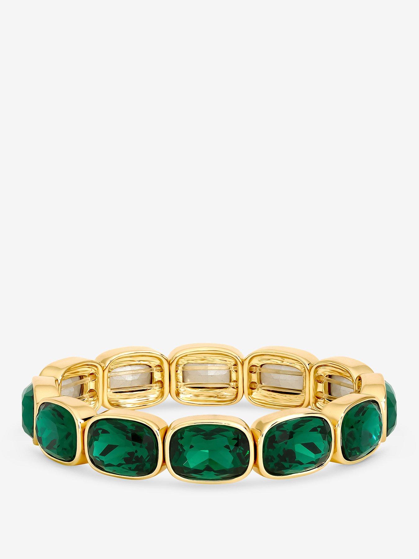 Image 1 of 3 of Mood Mood Gold Plated And Emerald Stretch Bracelet