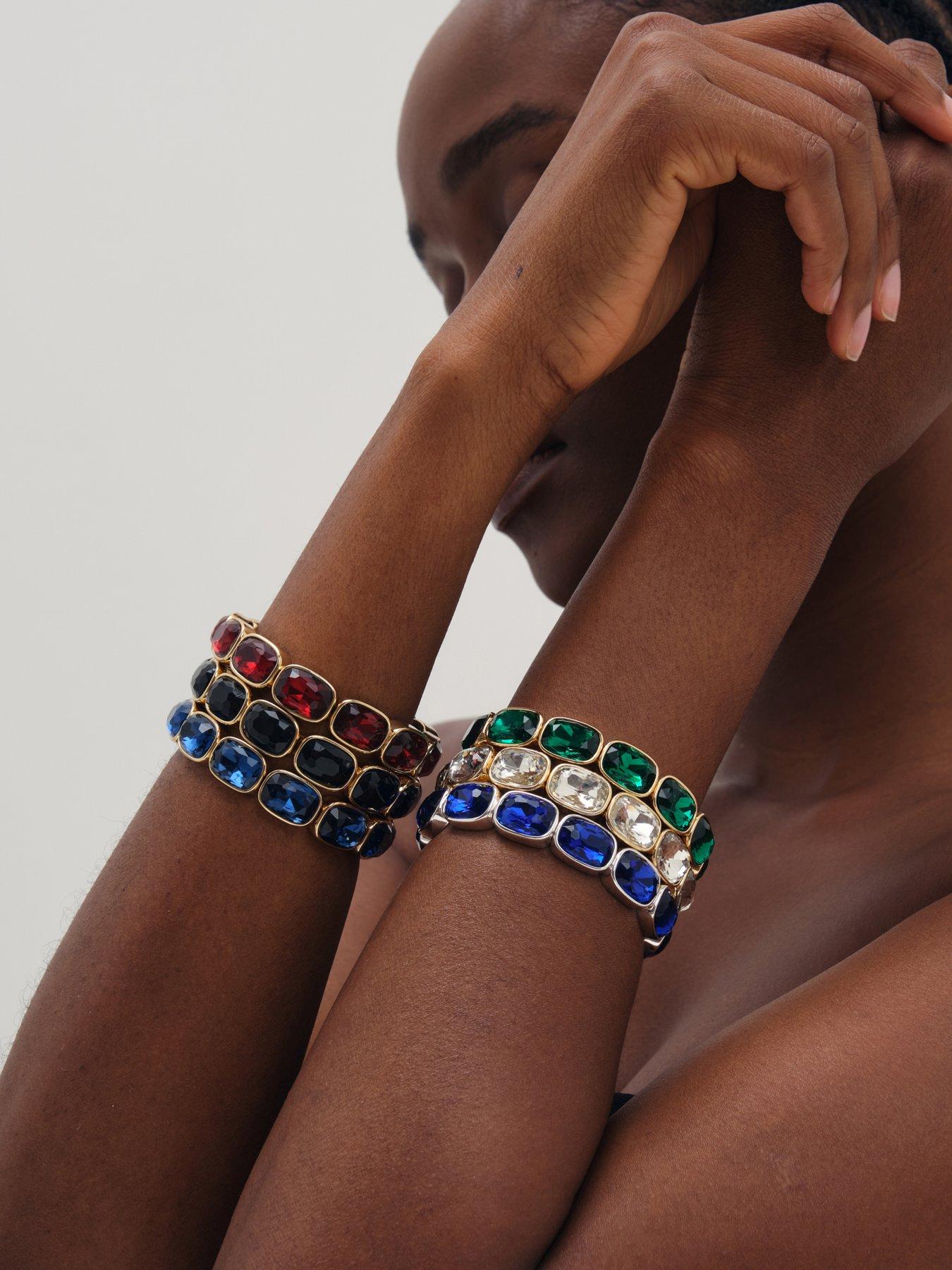 Image 3 of 3 of Mood Mood Gold Plated And Emerald Stretch Bracelet