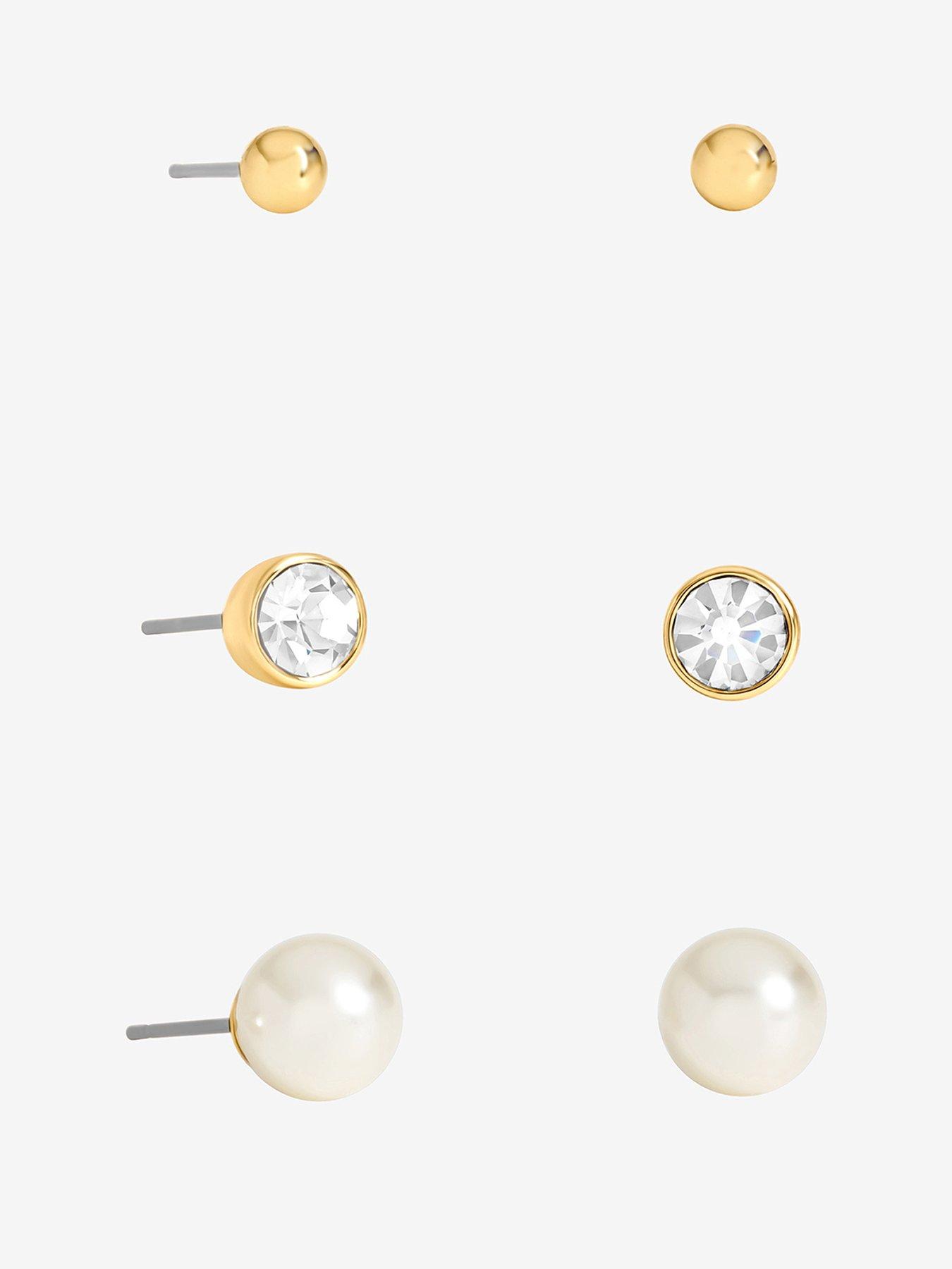 Mood Mood Gold Plated Pearl And Crystal Stud Multipack