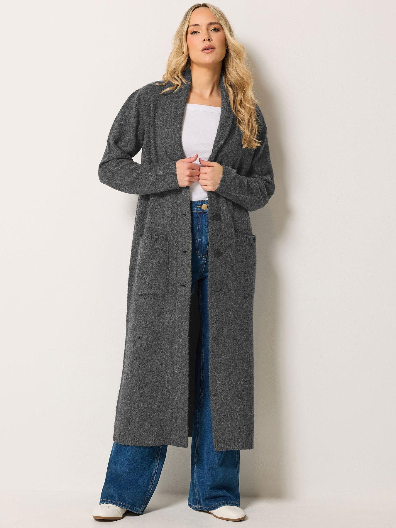 Long Tall Sally Tall Grey Button Knitted Coatigan - Grey