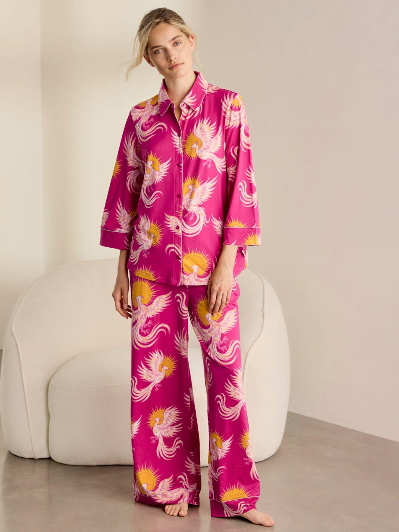 CHELSEA PEERS Chelsea Peers Solar Phoenix Print Button Up Long Pyjama Set - Pink