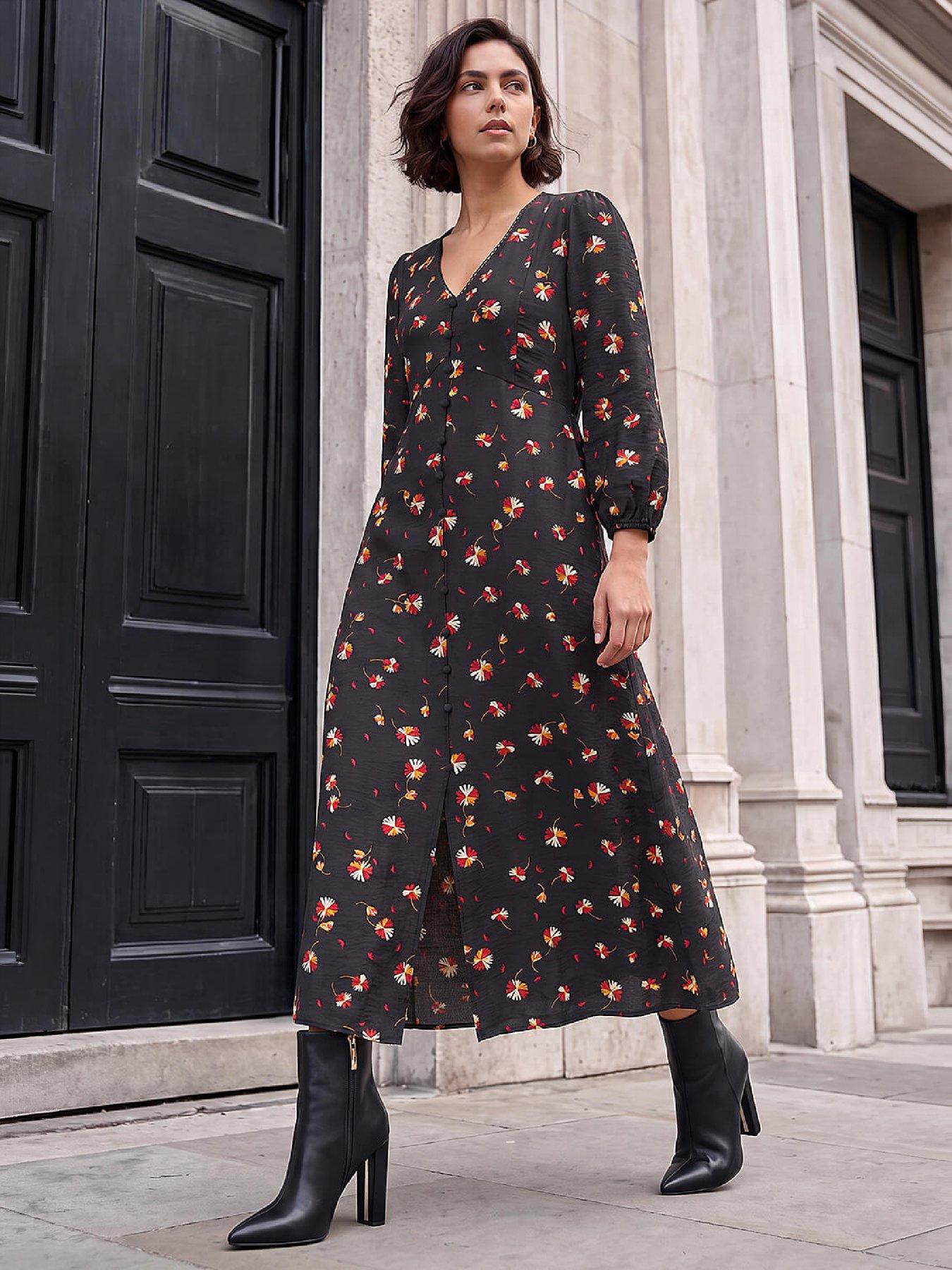 Roman Lace Floral Print Midi Dress